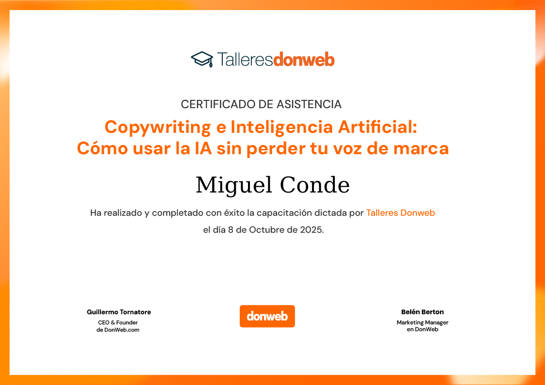 Certificado de asistencia · Talleres DonWeb