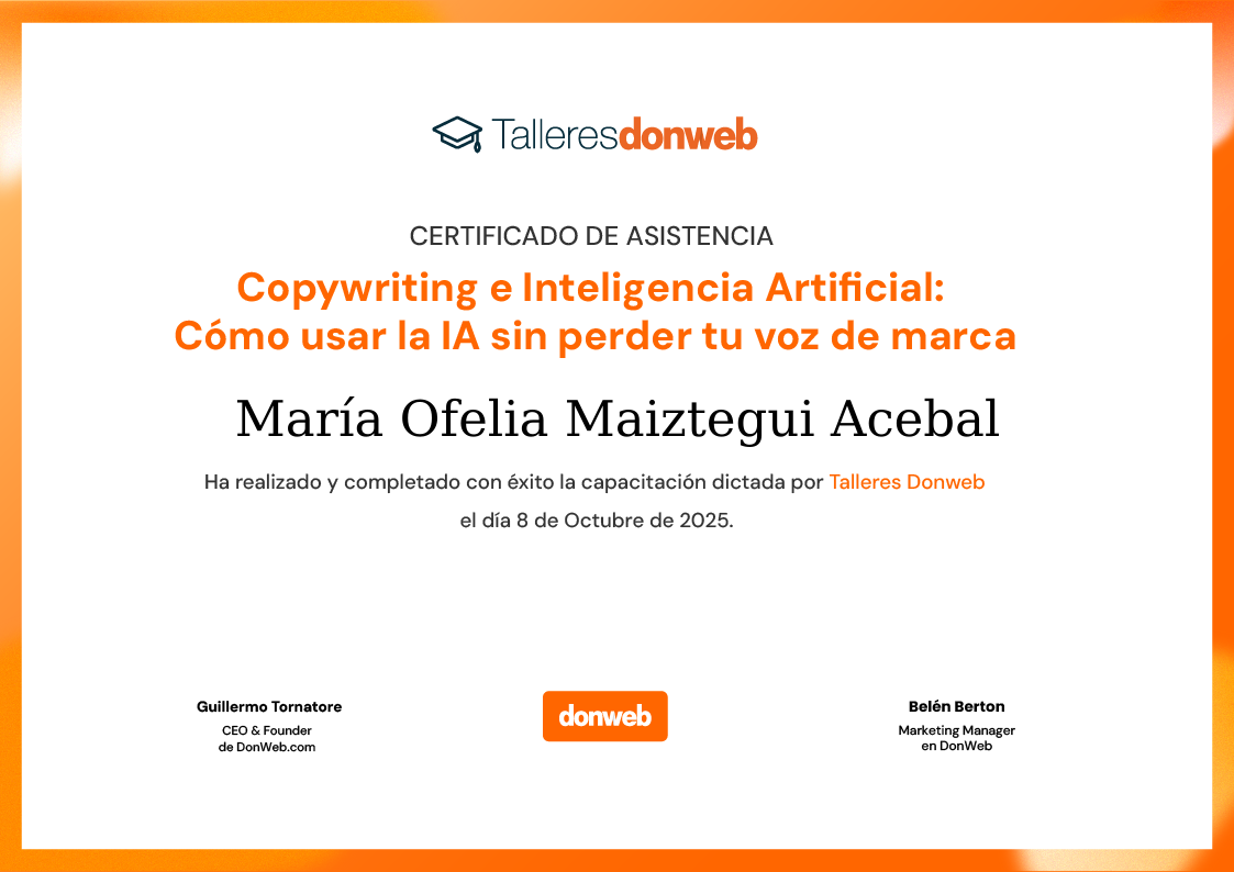 Certificado de asistencia · Talleres DonWeb