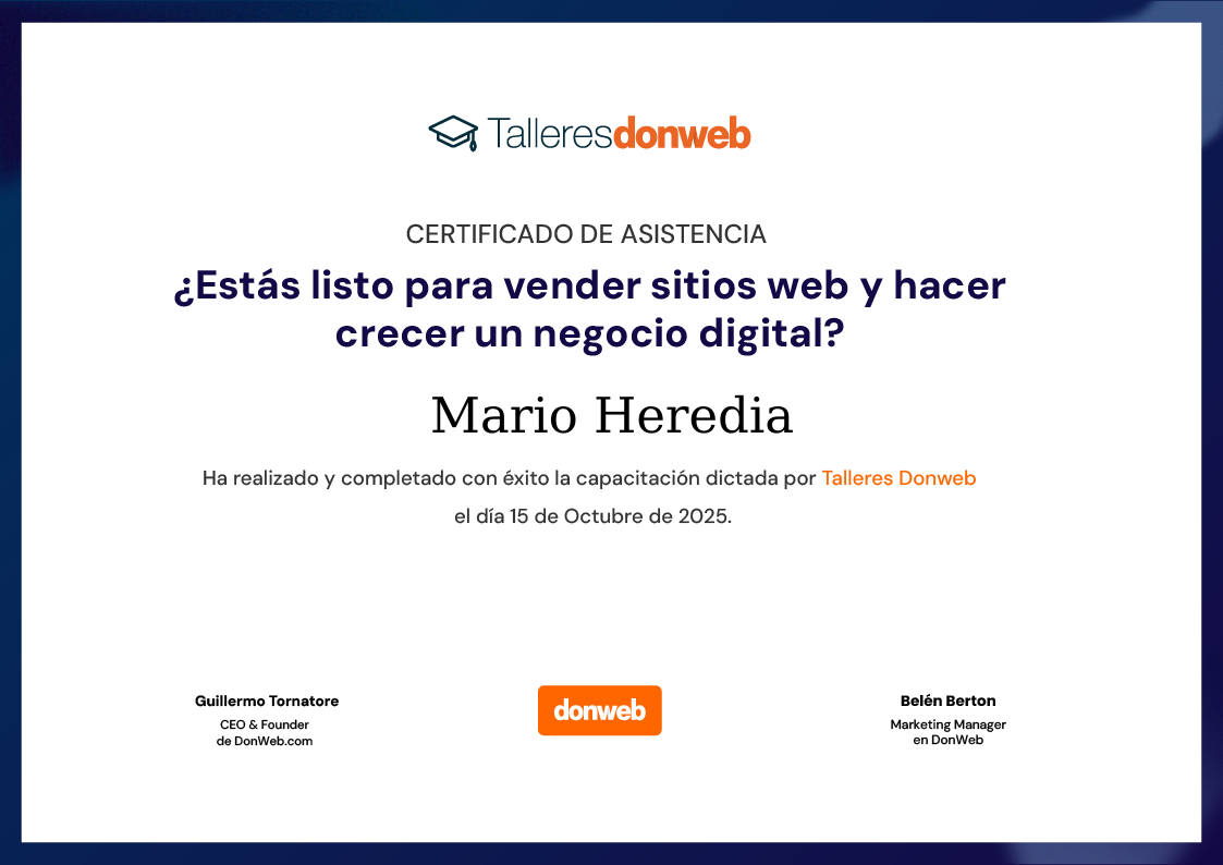 Certificado de asistencia · Talleres DonWeb