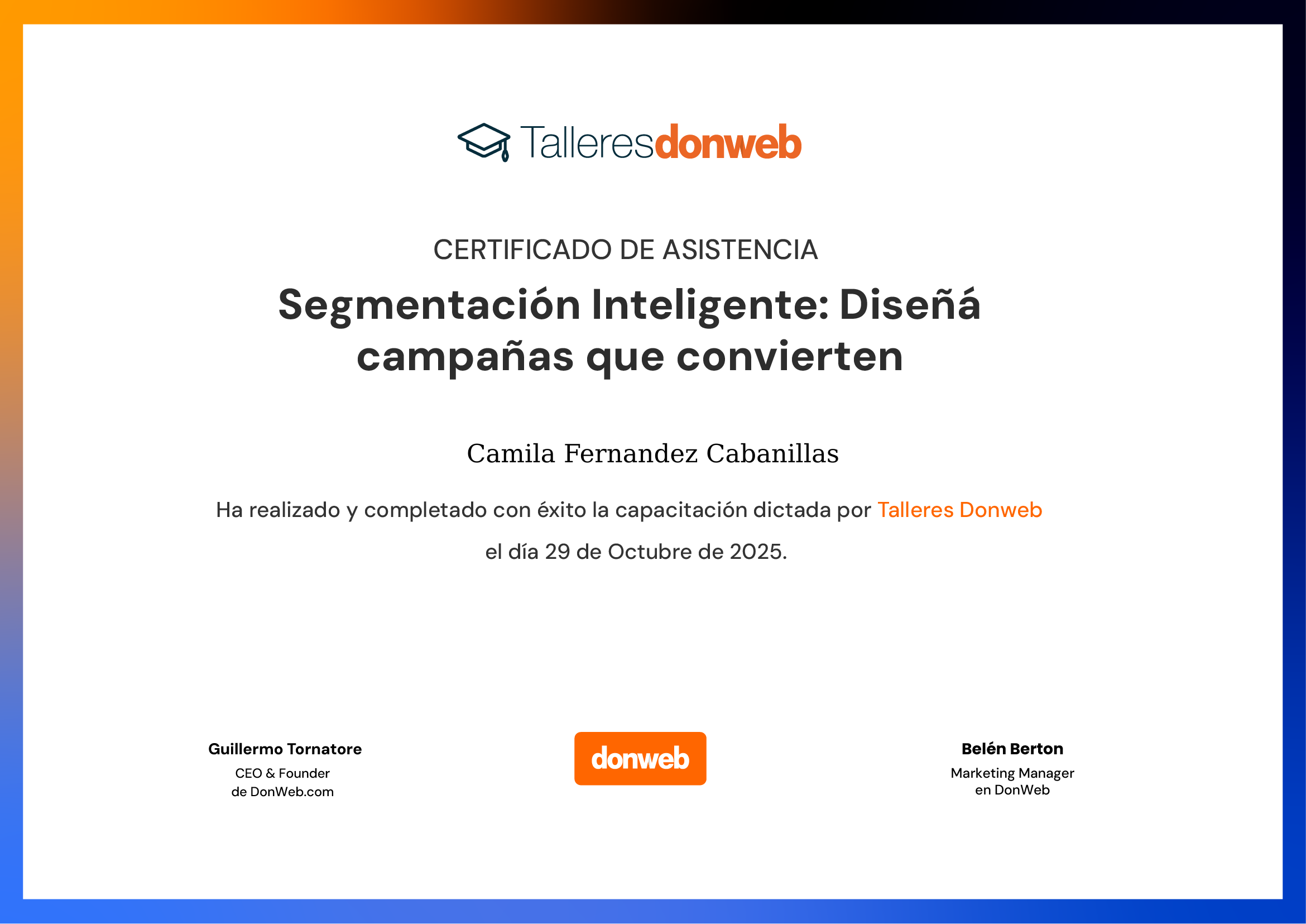 Certificado de asistencia · Talleres DonWeb