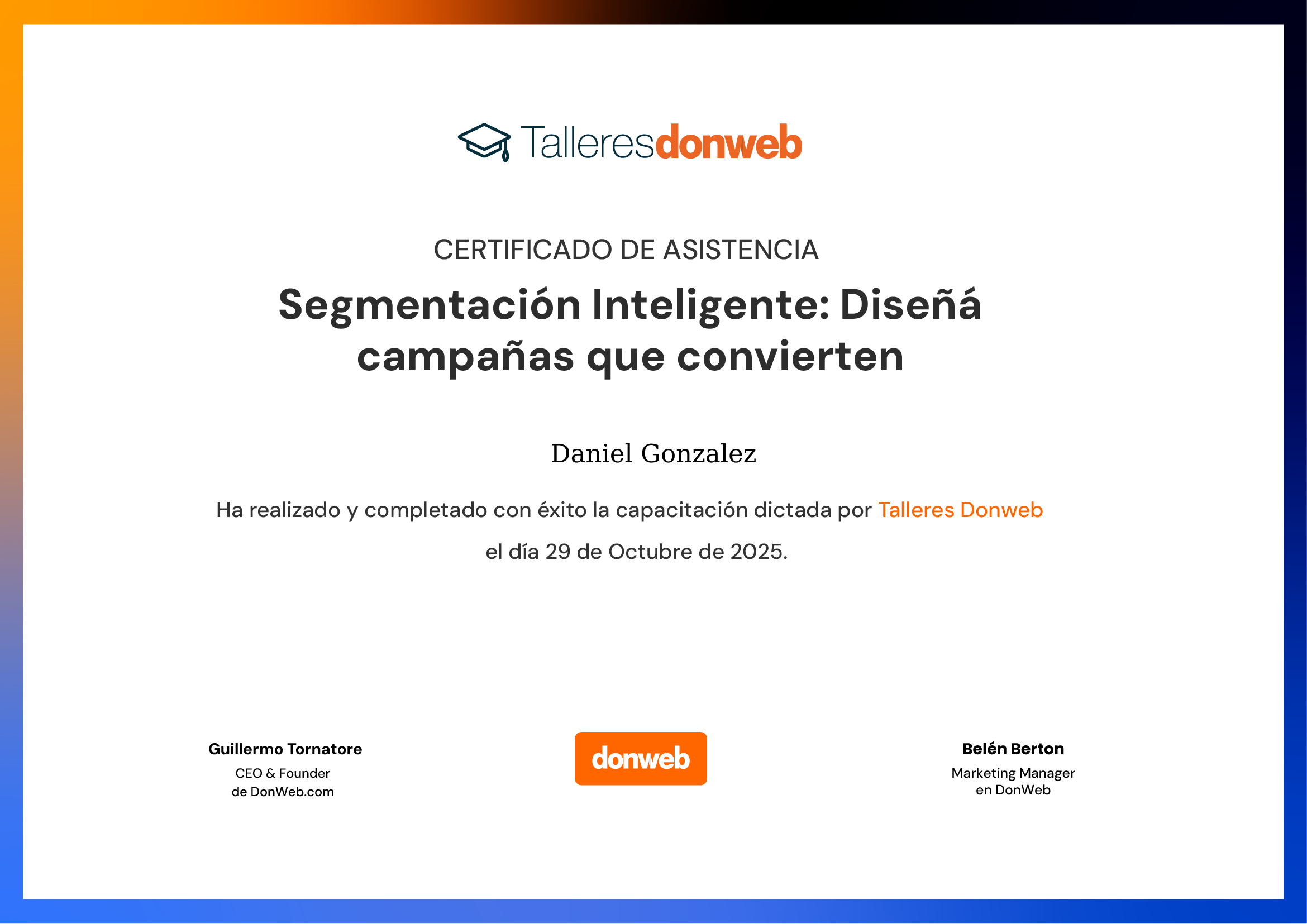 Certificado de asistencia · Talleres DonWeb