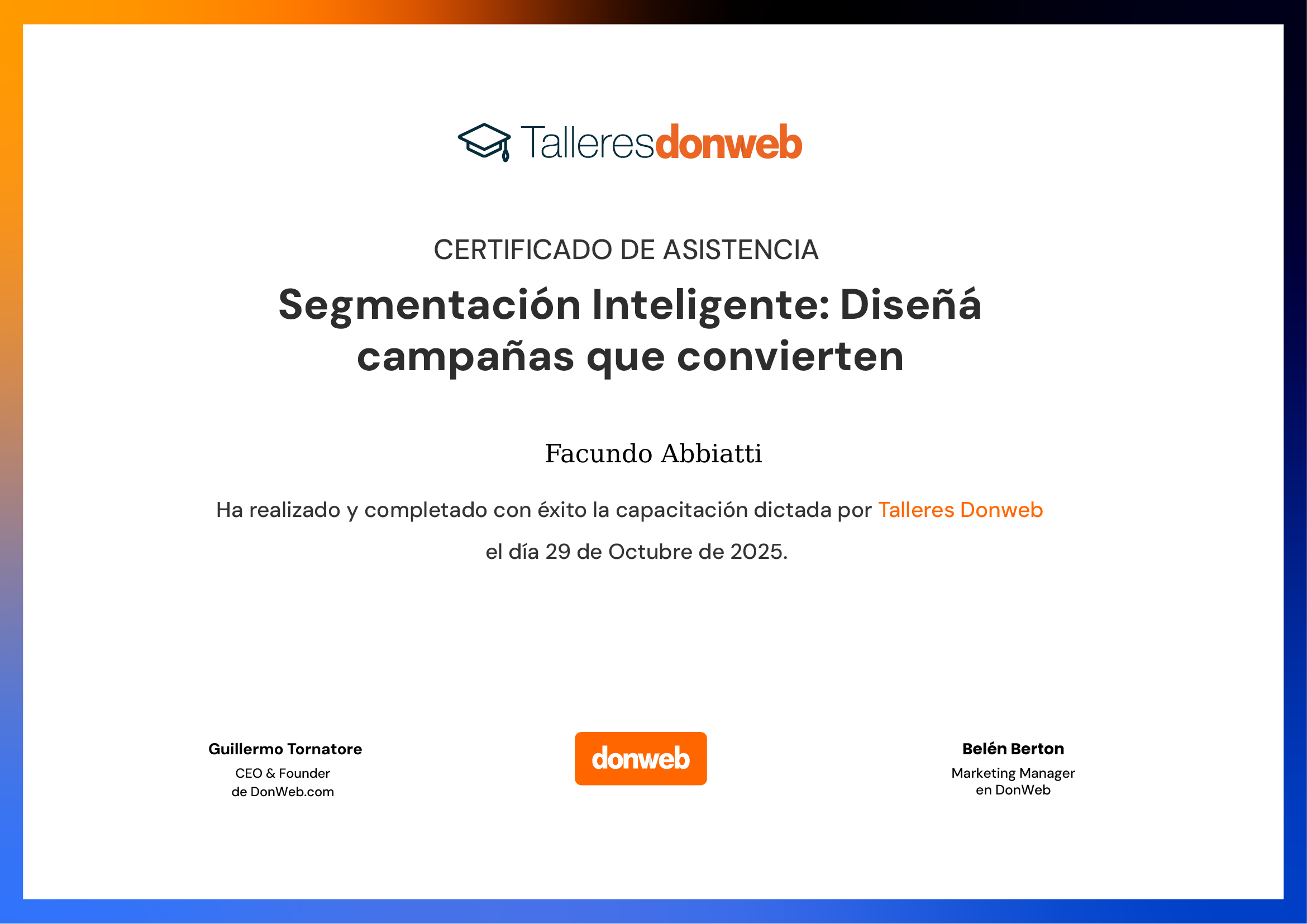 Certificado de asistencia · Talleres DonWeb