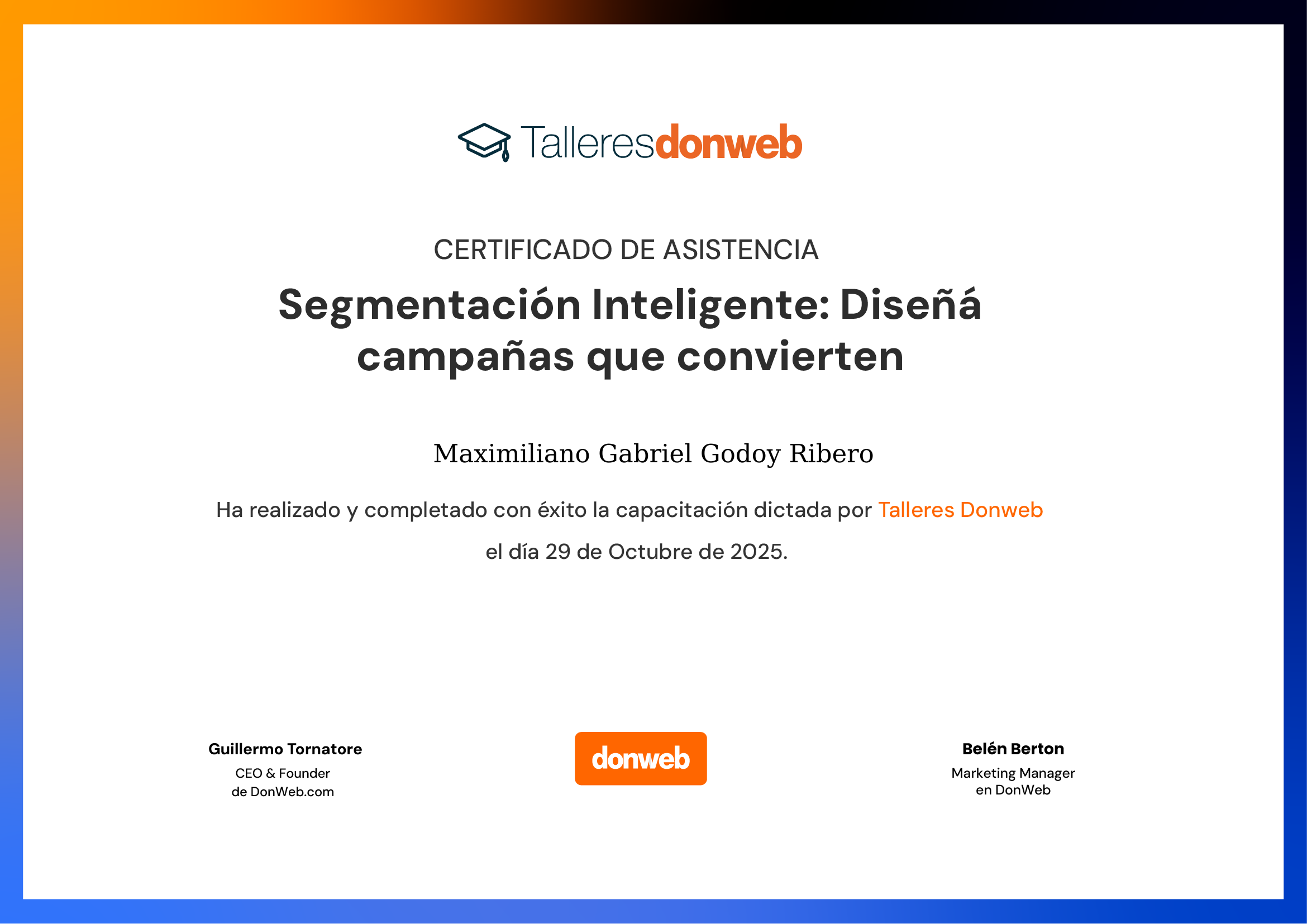 Certificado de asistencia · Talleres DonWeb