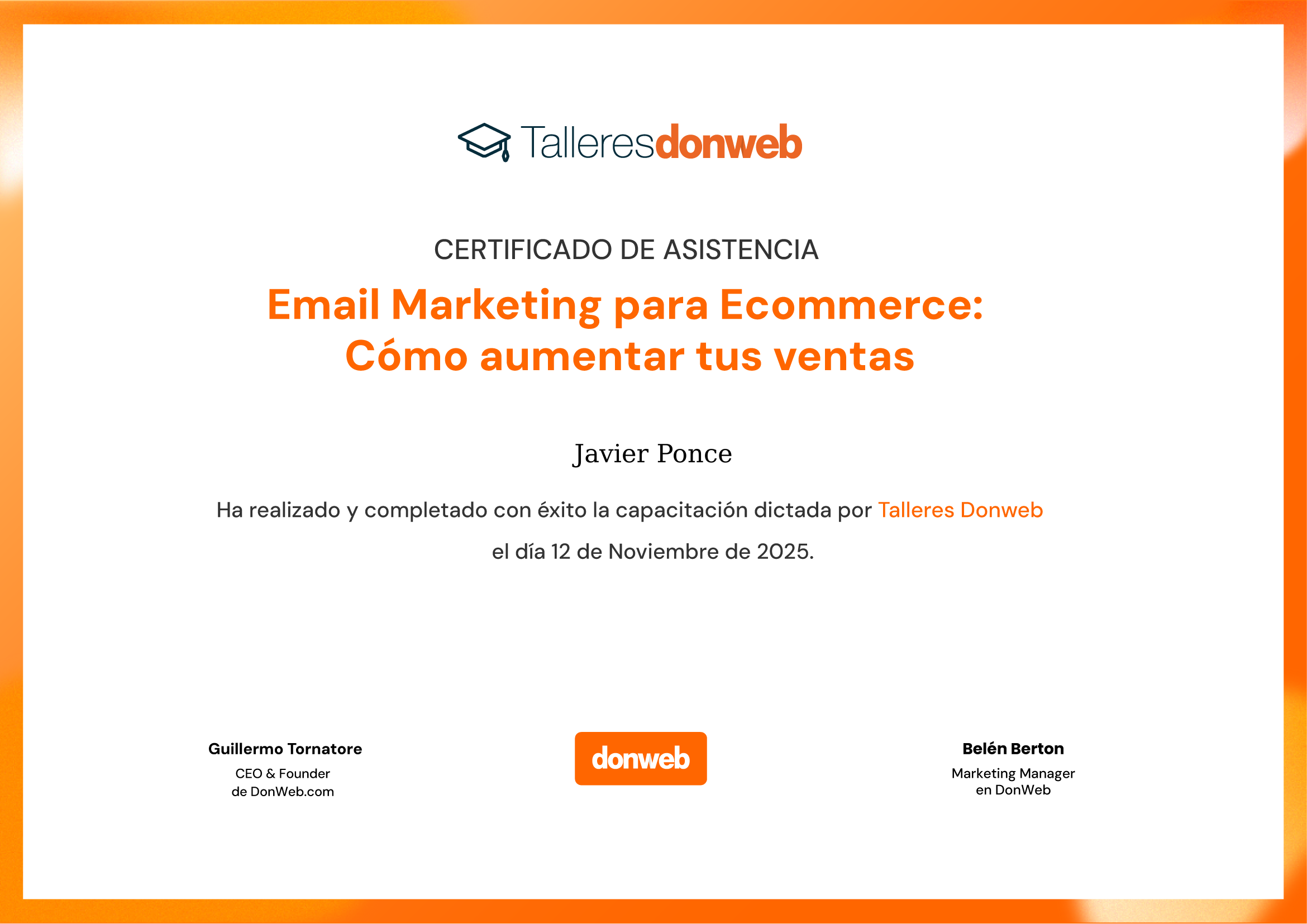 Certificado de asistencia · Talleres DonWeb