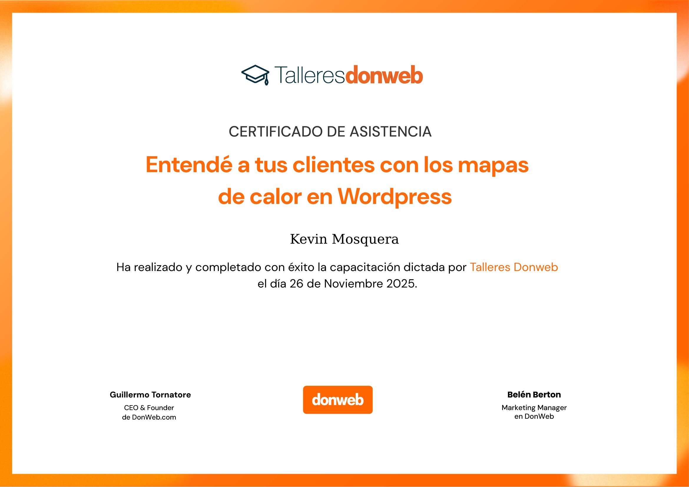 Certificado de asistencia · Talleres DonWeb
