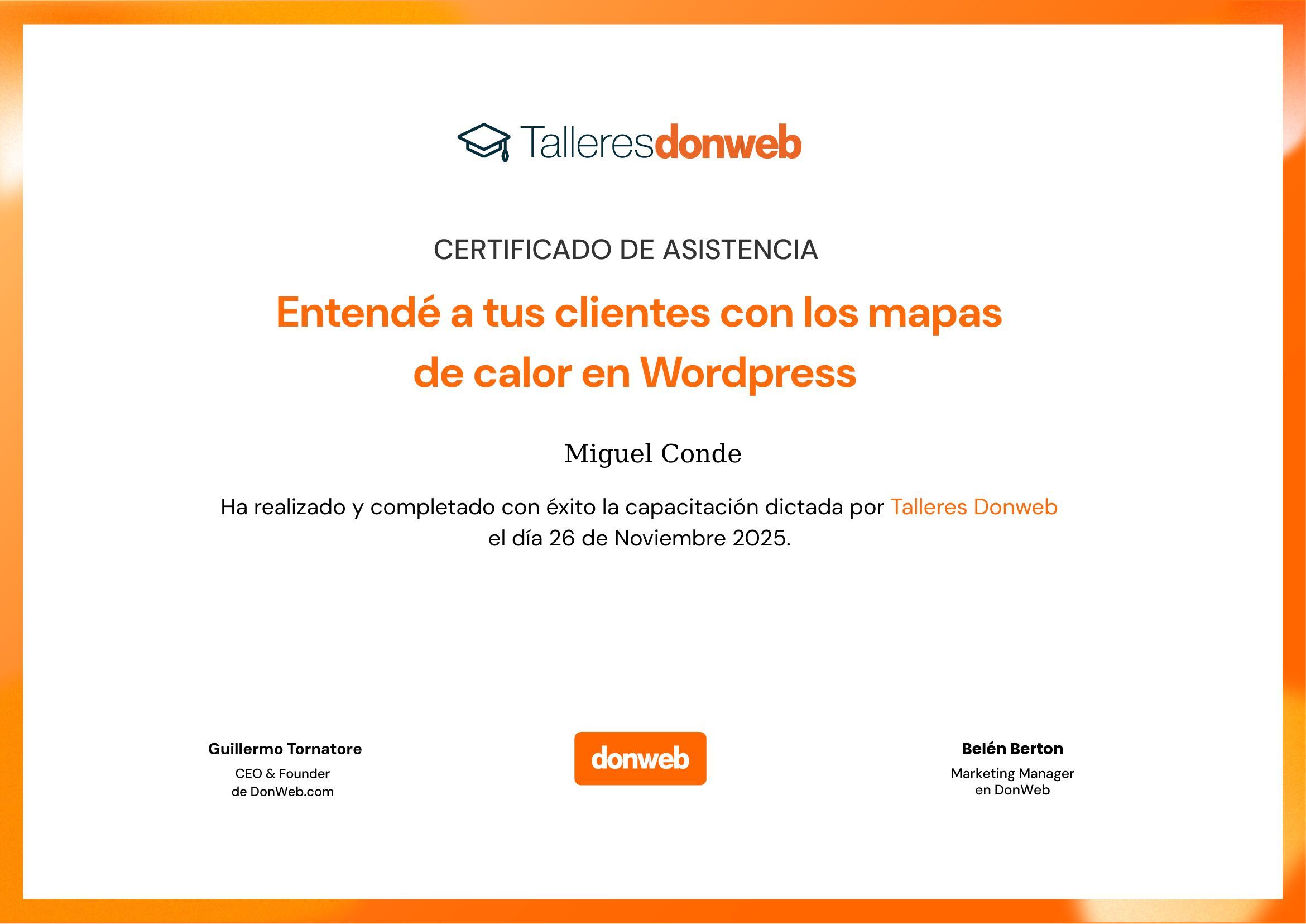Certificado de asistencia · Talleres DonWeb