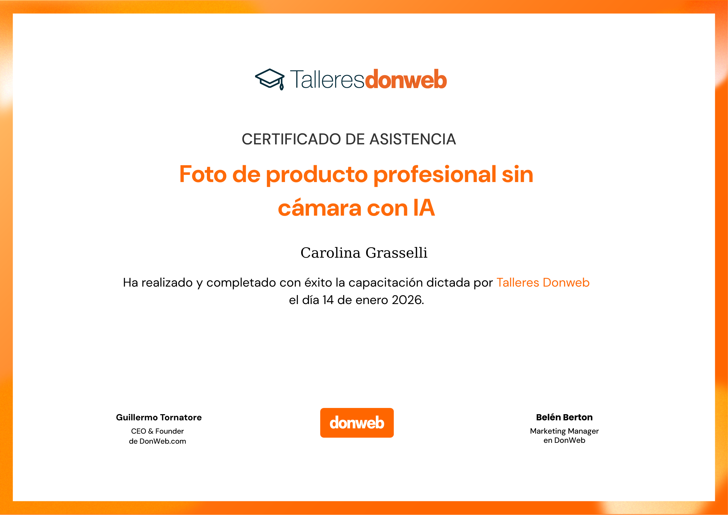 Certificado de asistencia · Talleres DonWeb