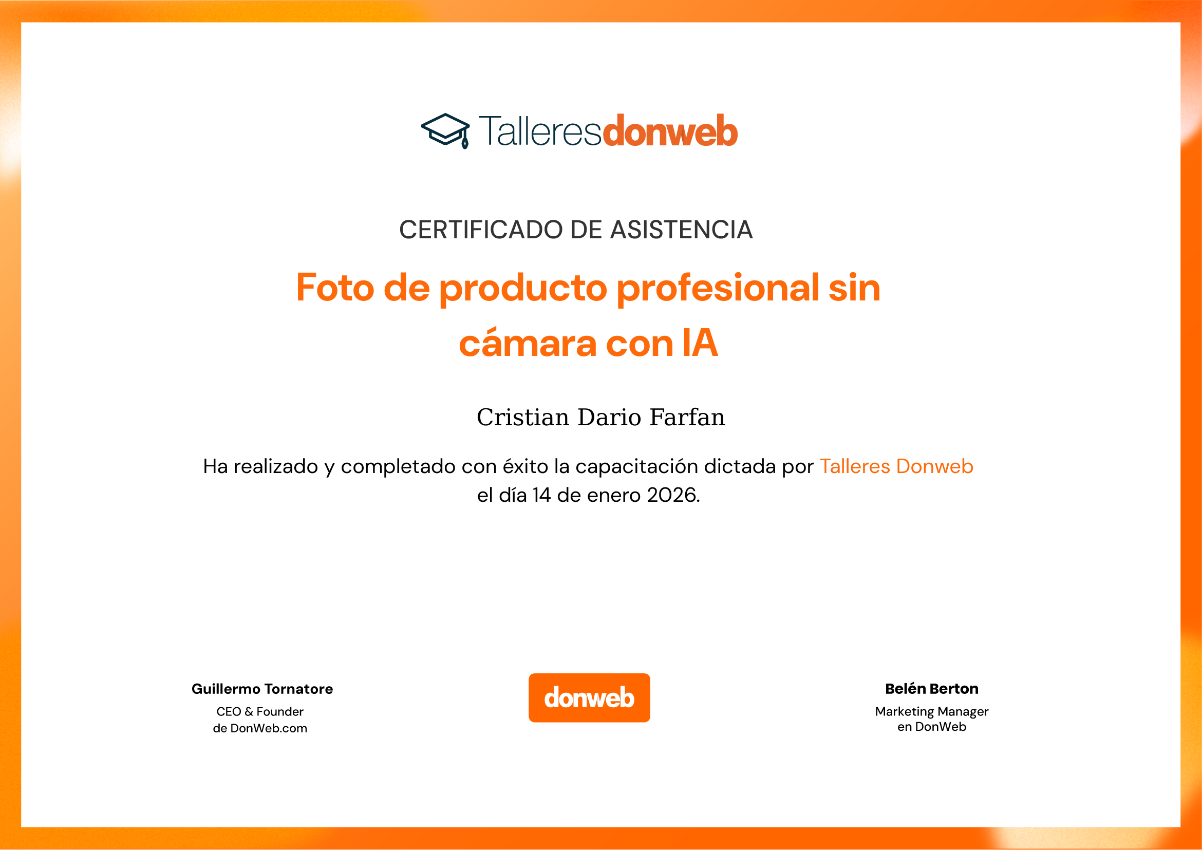 Certificado de asistencia · Talleres DonWeb