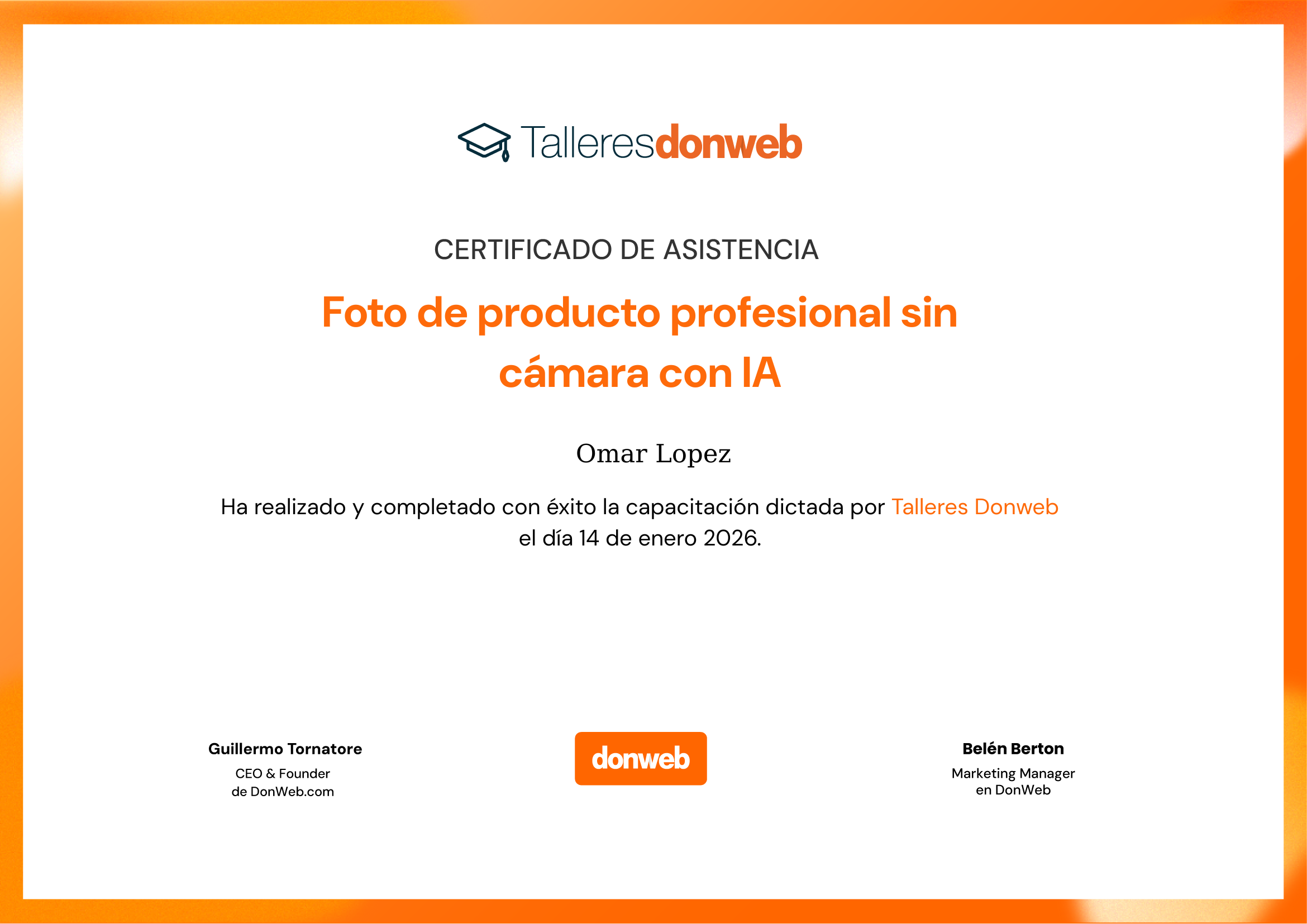 Certificado de asistencia · Talleres DonWeb