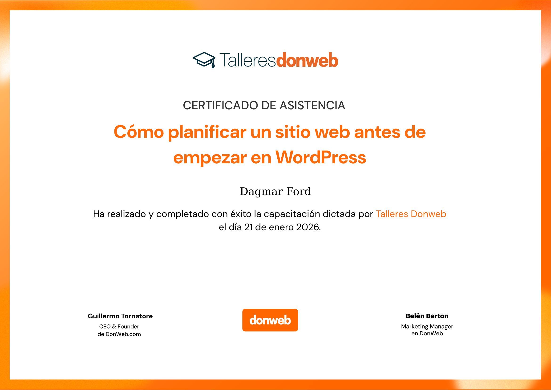 Certificado de asistencia · Talleres DonWeb