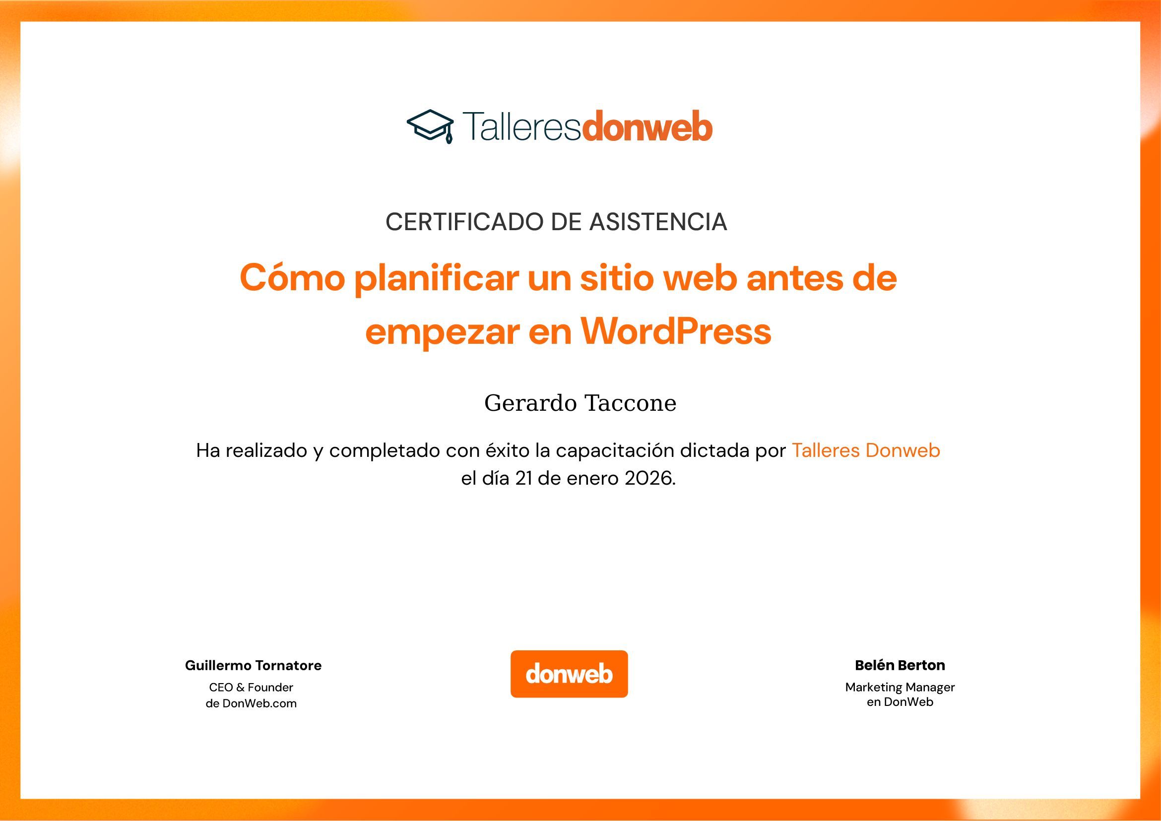Certificado de asistencia · Talleres DonWeb