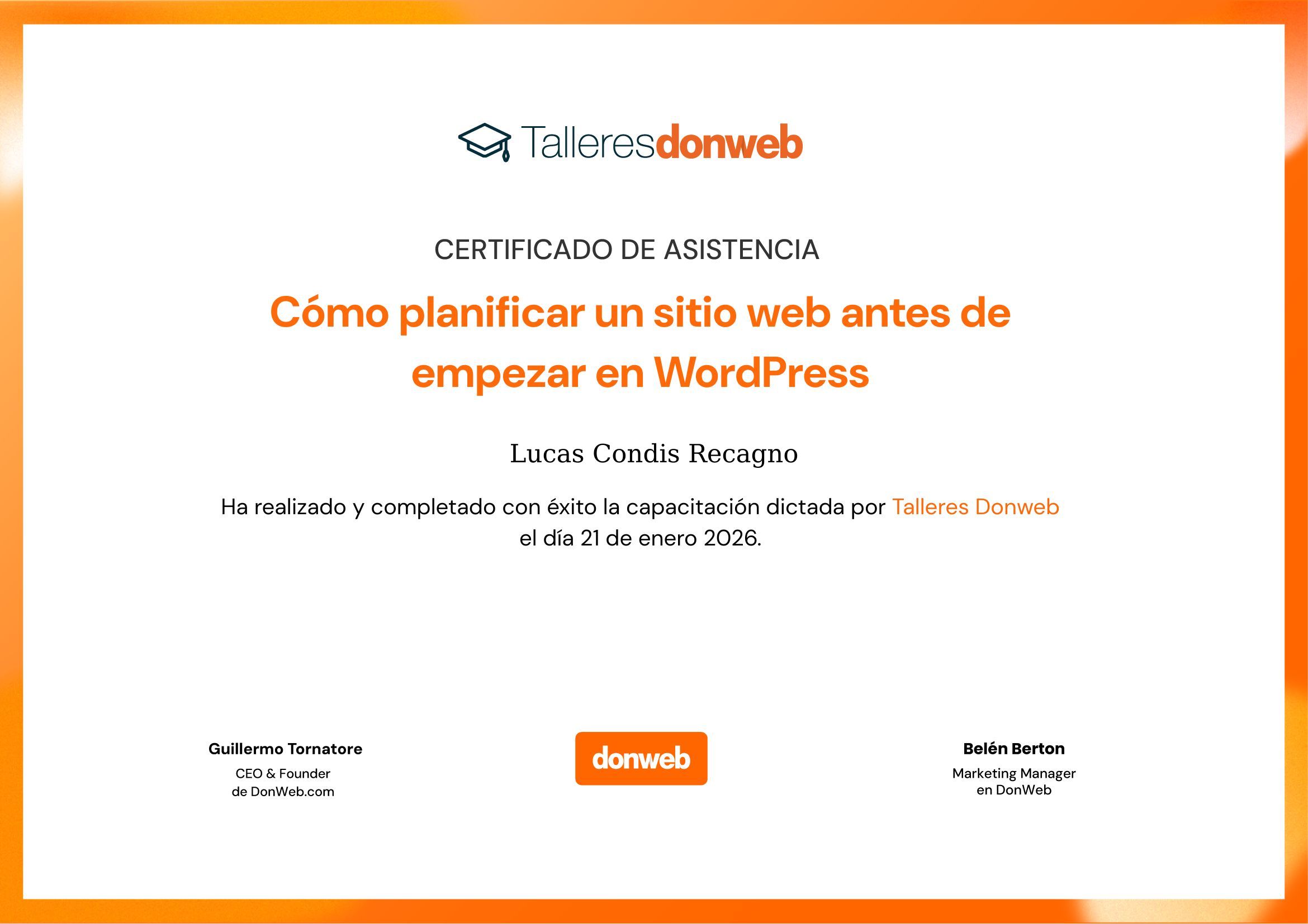 Certificado de asistencia · Talleres DonWeb