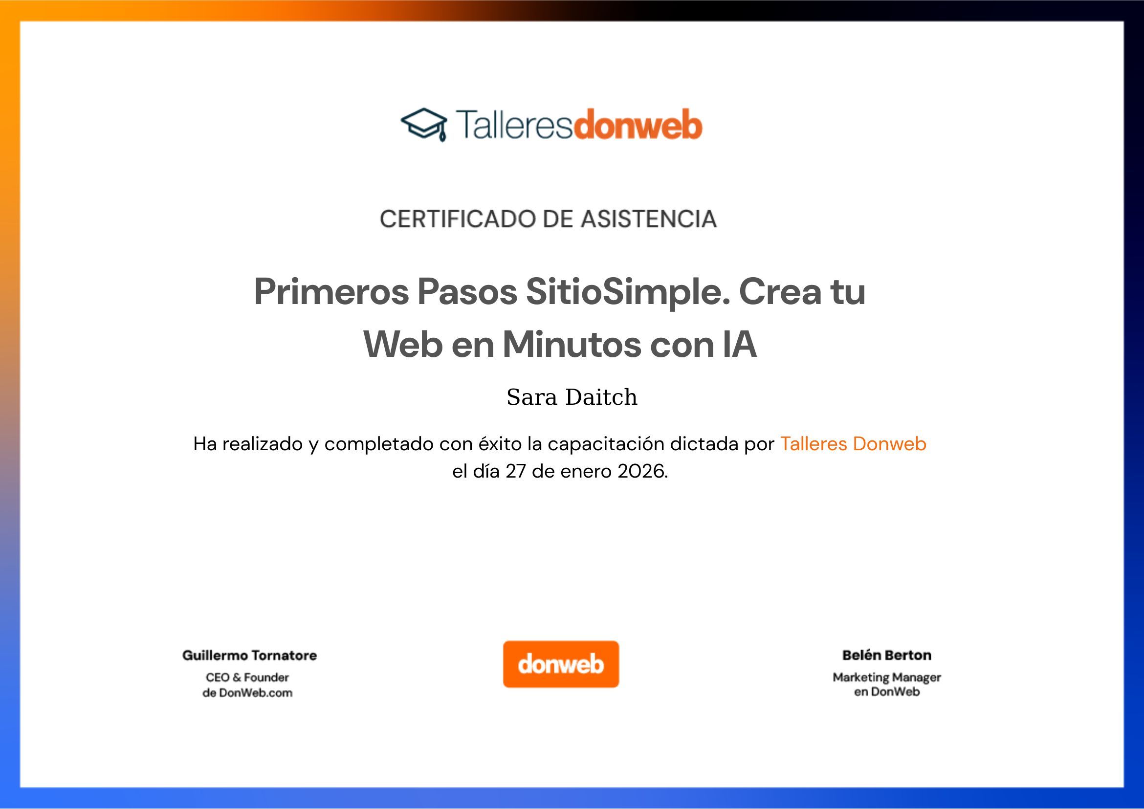 Certificado de asistencia · Talleres DonWeb