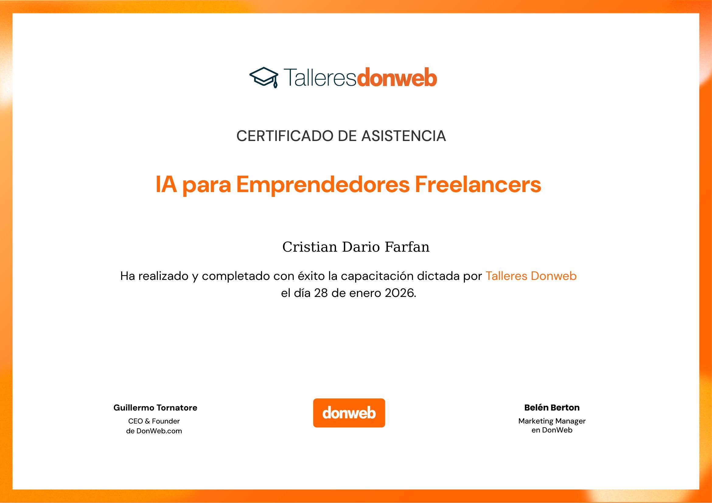 Certificado de asistencia · Talleres DonWeb