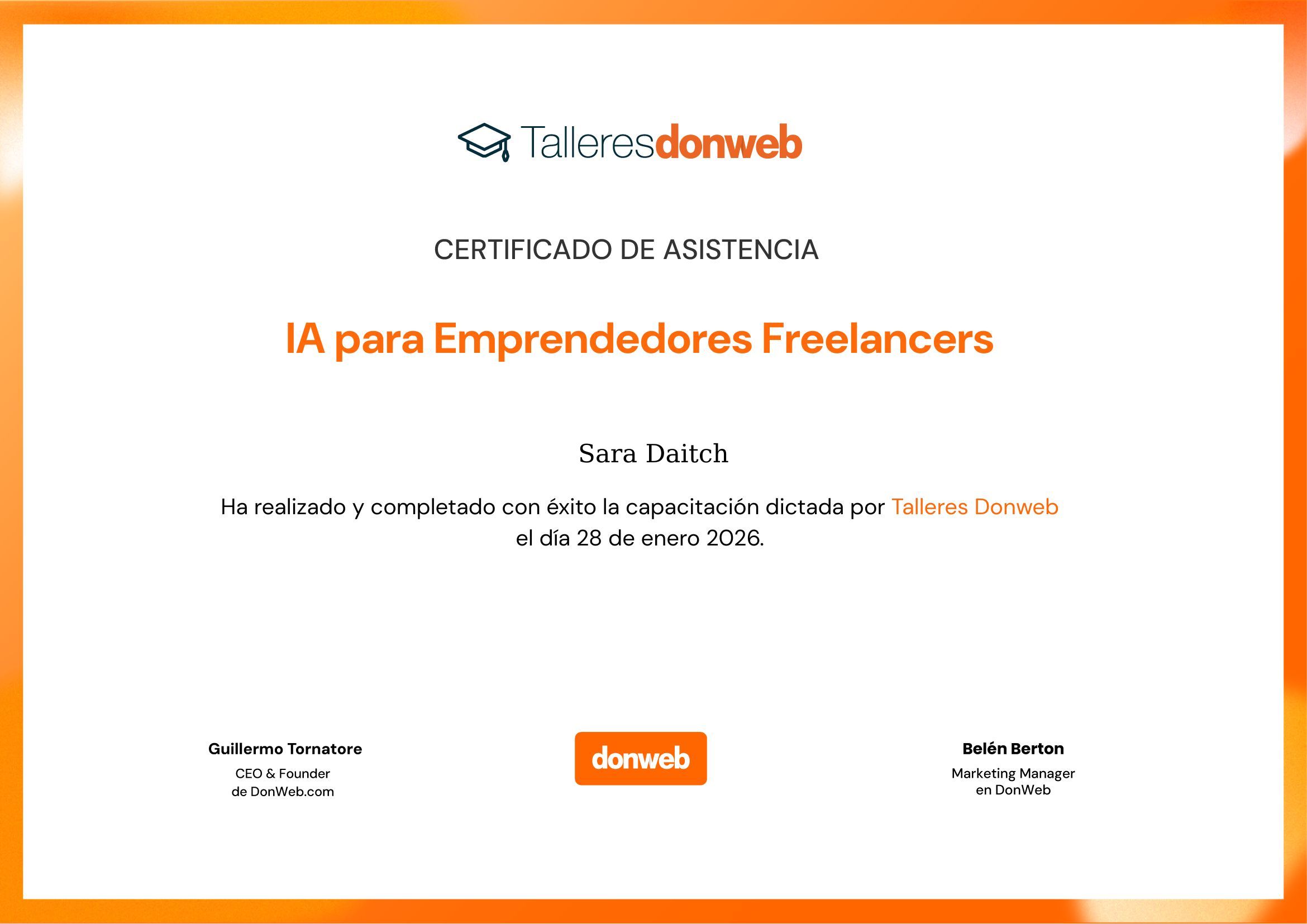 Certificado de asistencia · Talleres DonWeb