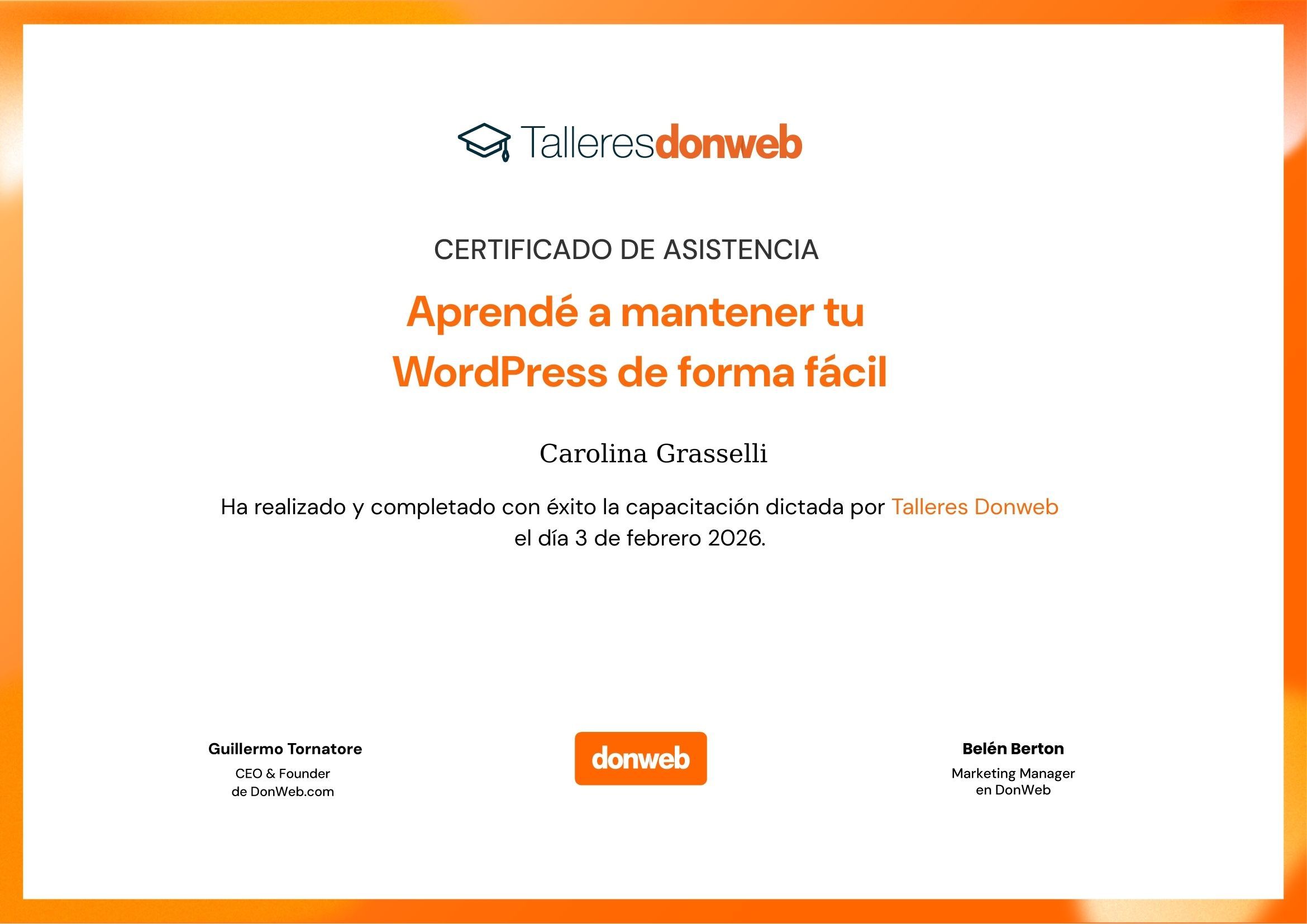 Certificado de asistencia · Talleres DonWeb