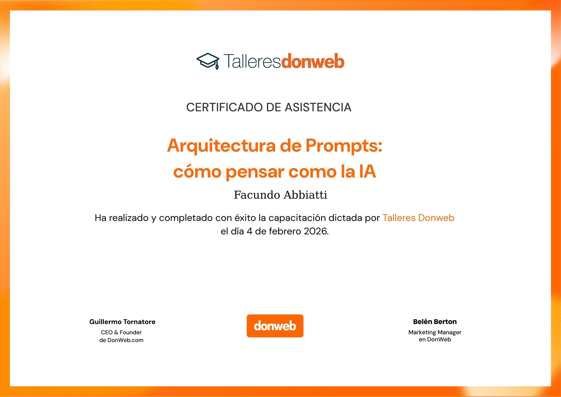 Certificado de asistencia · Talleres DonWeb