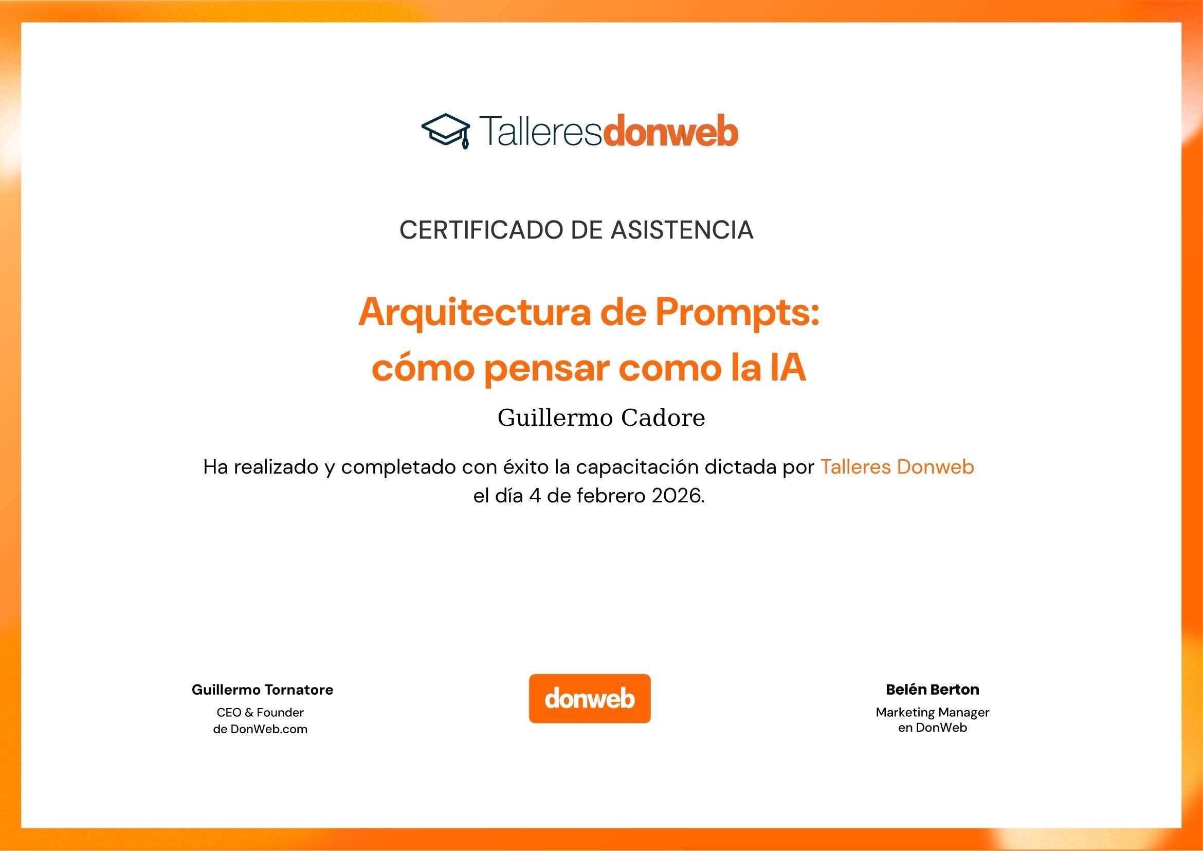 Certificado de asistencia · Talleres DonWeb