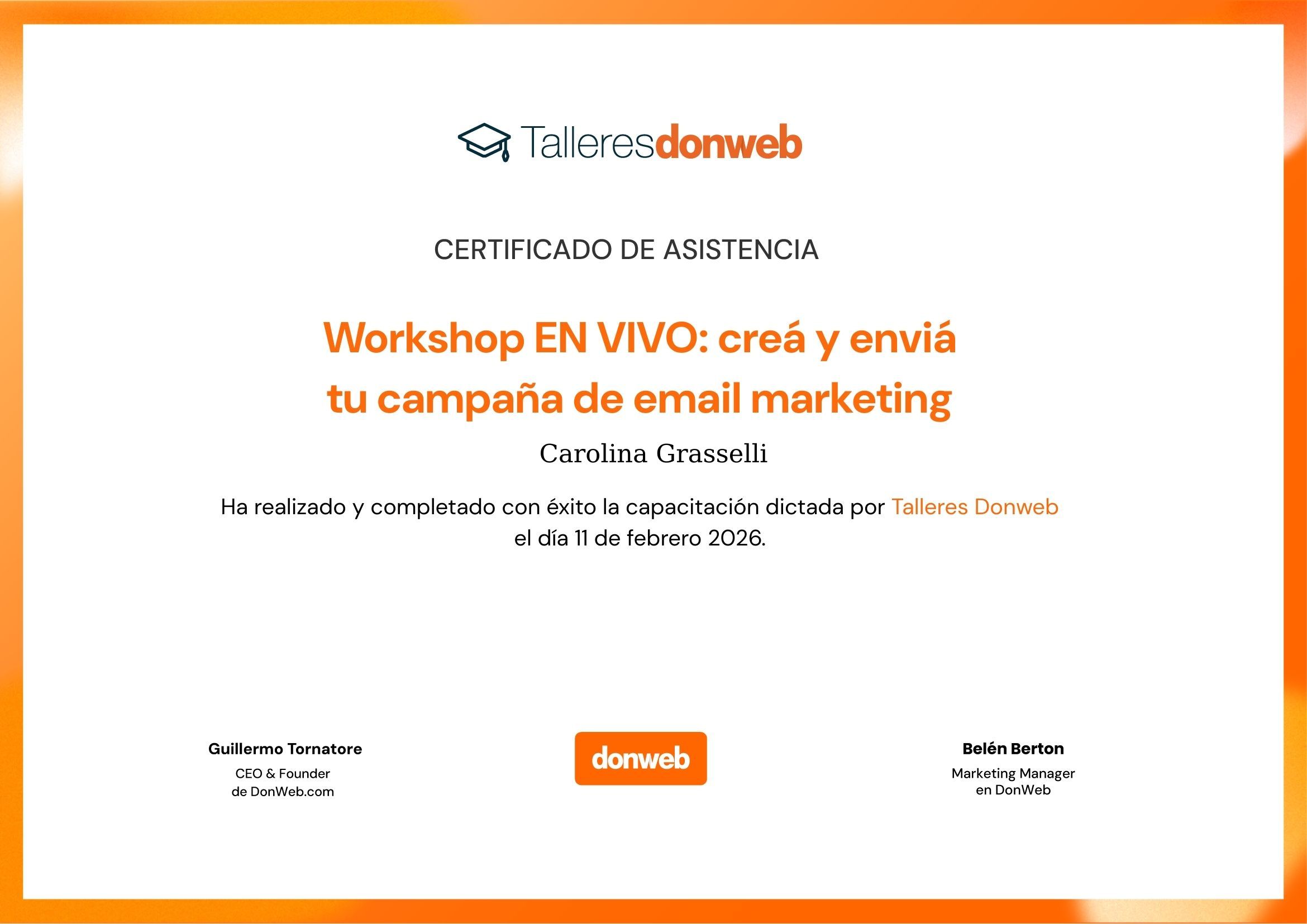 Certificado de asistencia · Talleres DonWeb
