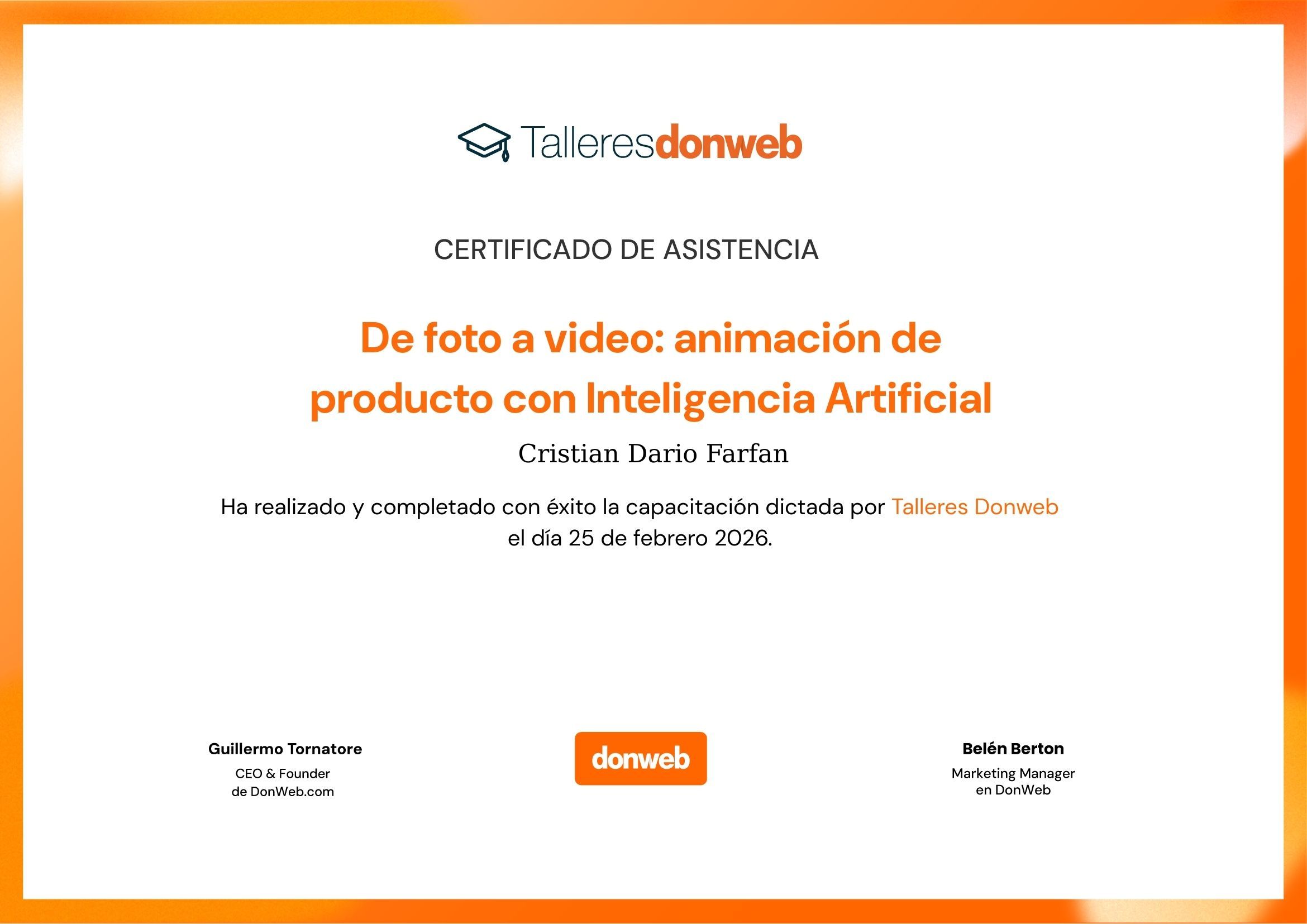 Certificado de asistencia · Talleres DonWeb