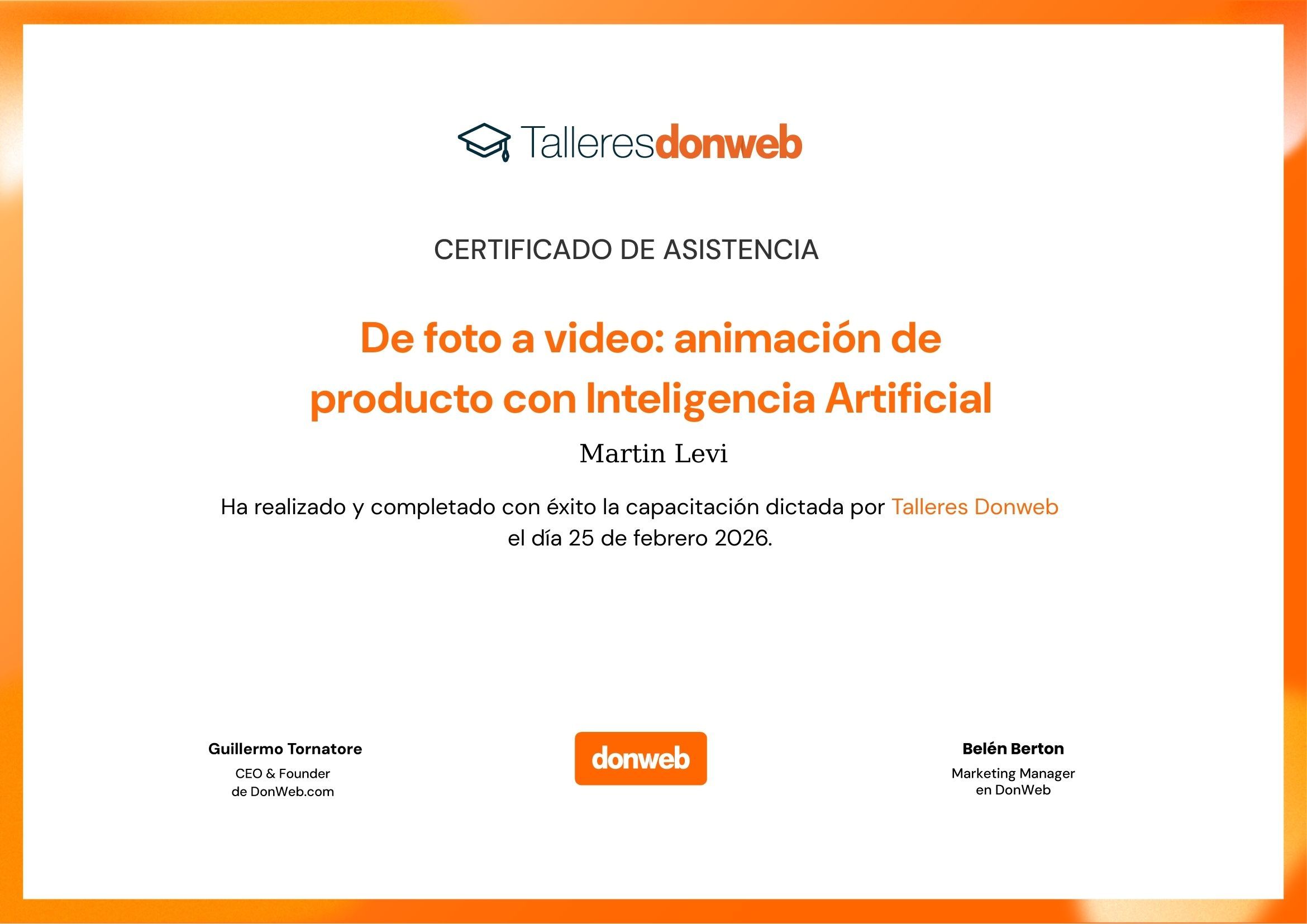 Certificado de asistencia · Talleres DonWeb