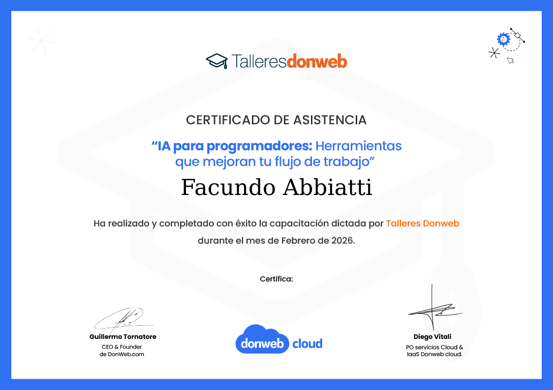 Certificado de asistencia · Talleres DonWeb