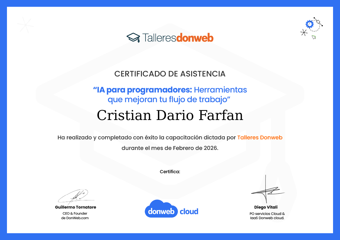 Certificado de asistencia · Talleres DonWeb