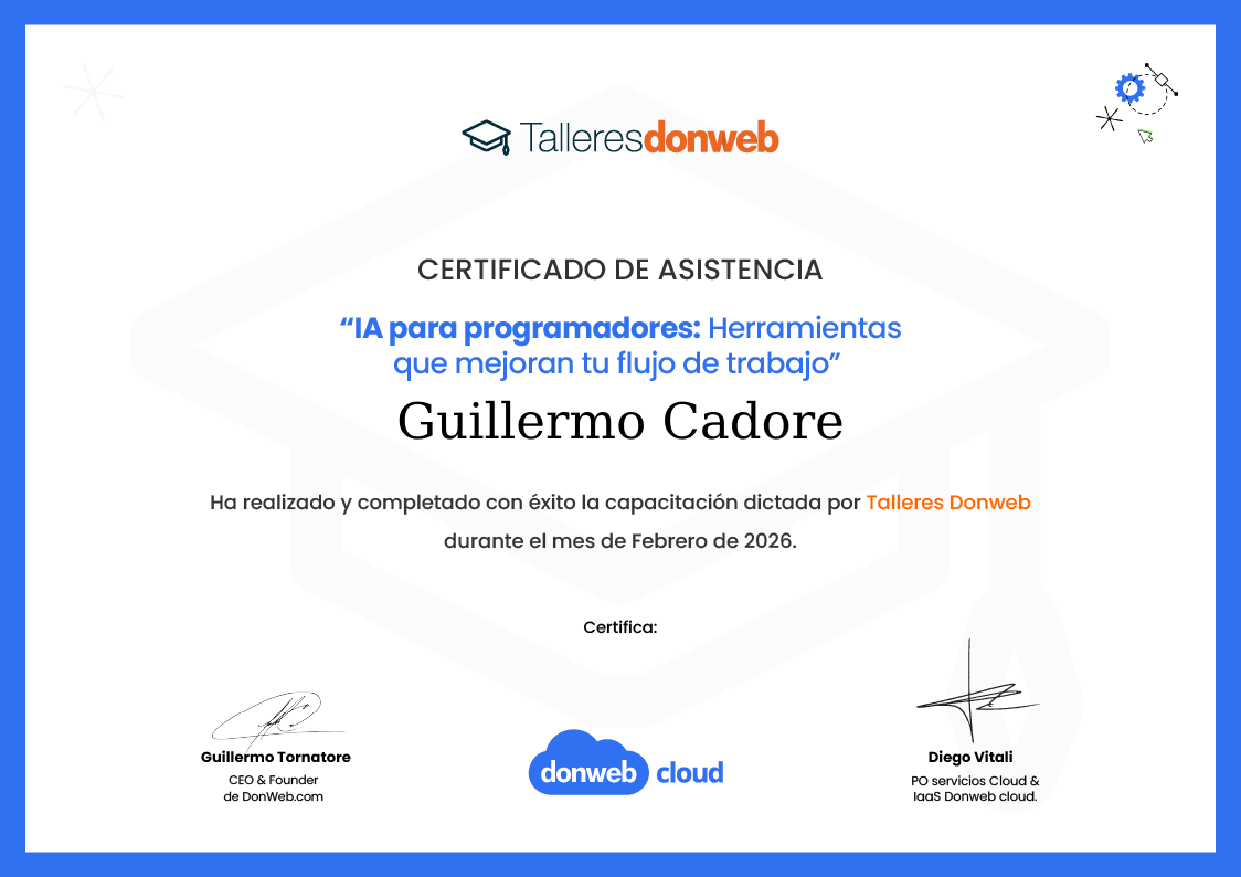 Certificado de asistencia · Talleres DonWeb