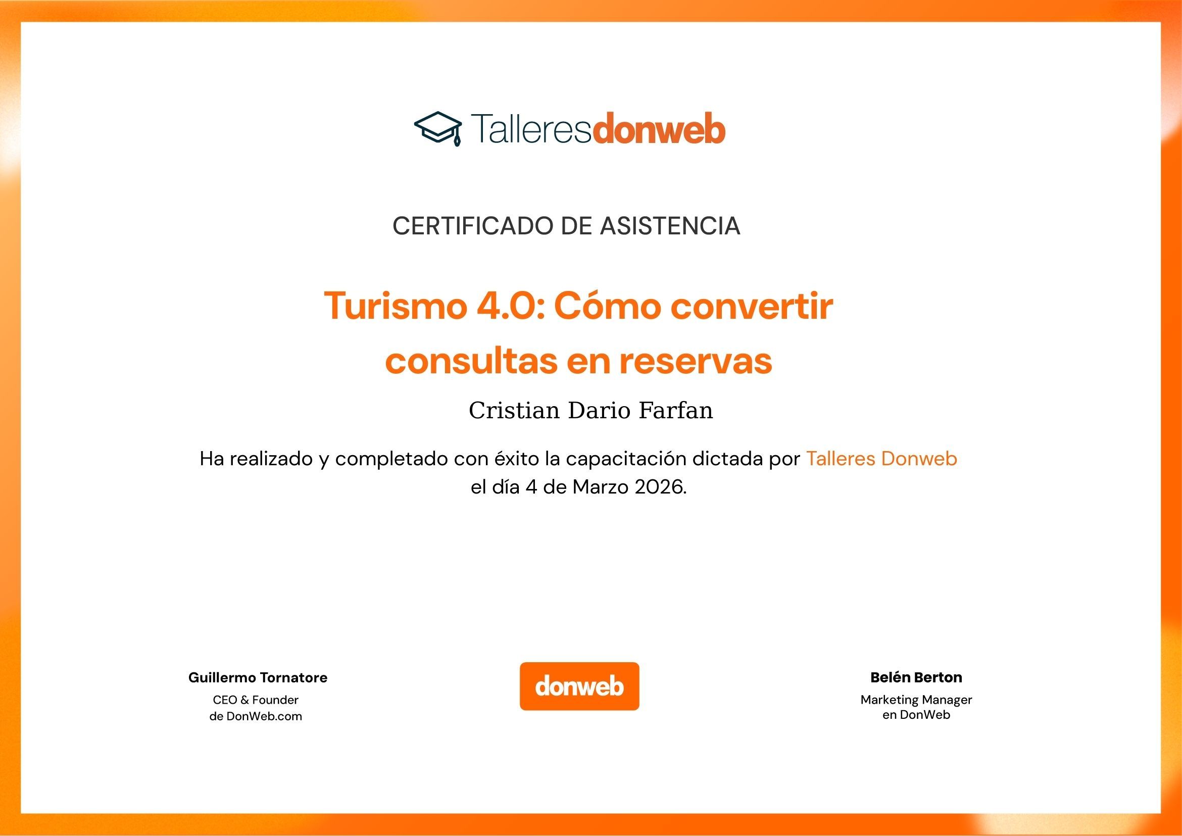 Certificado de asistencia · Talleres DonWeb