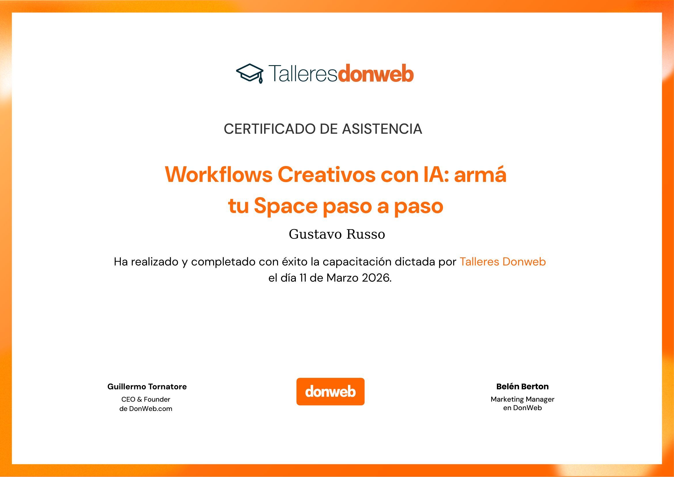 Certificado de asistencia · Talleres DonWeb