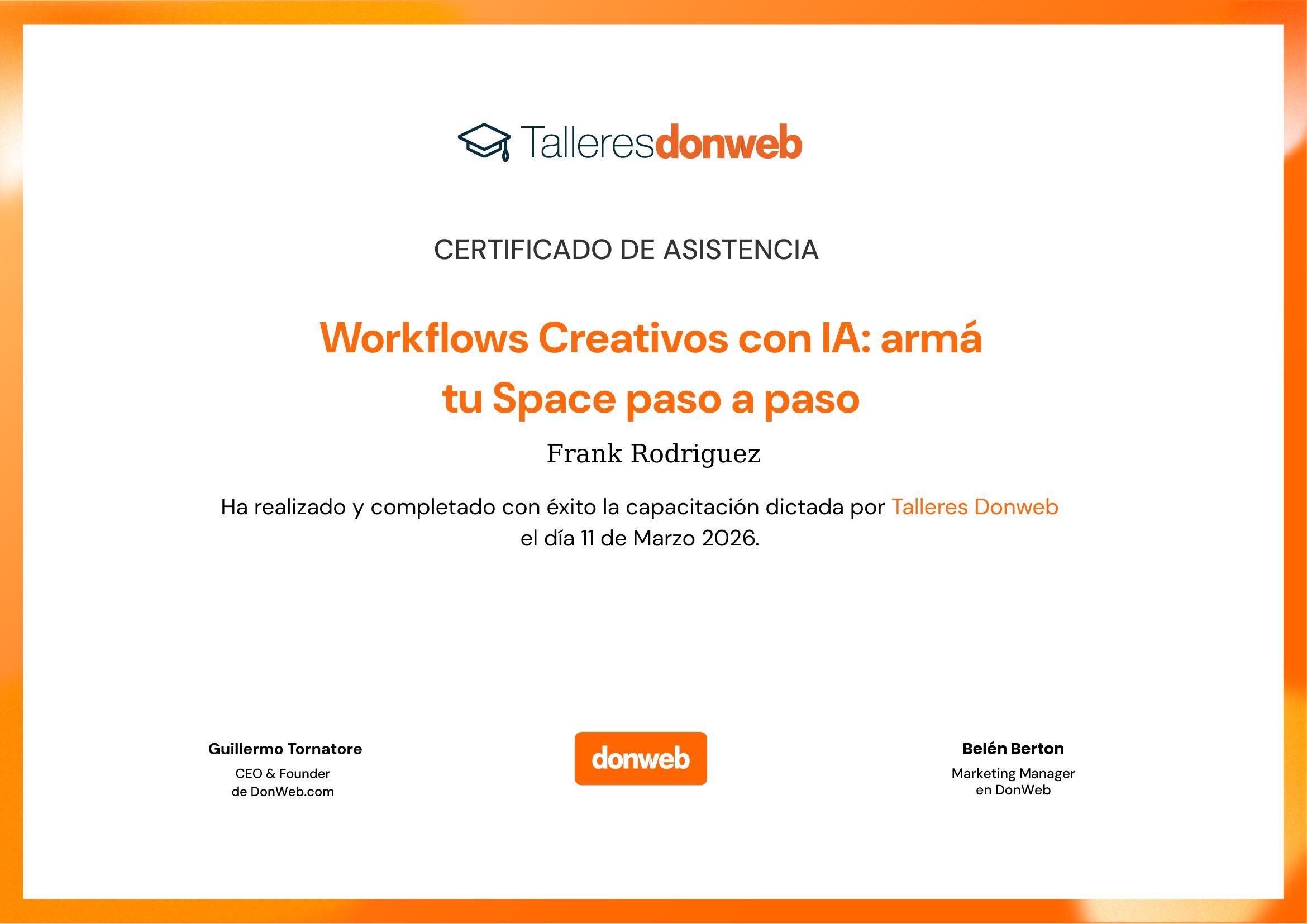 Certificado de asistencia · Talleres DonWeb