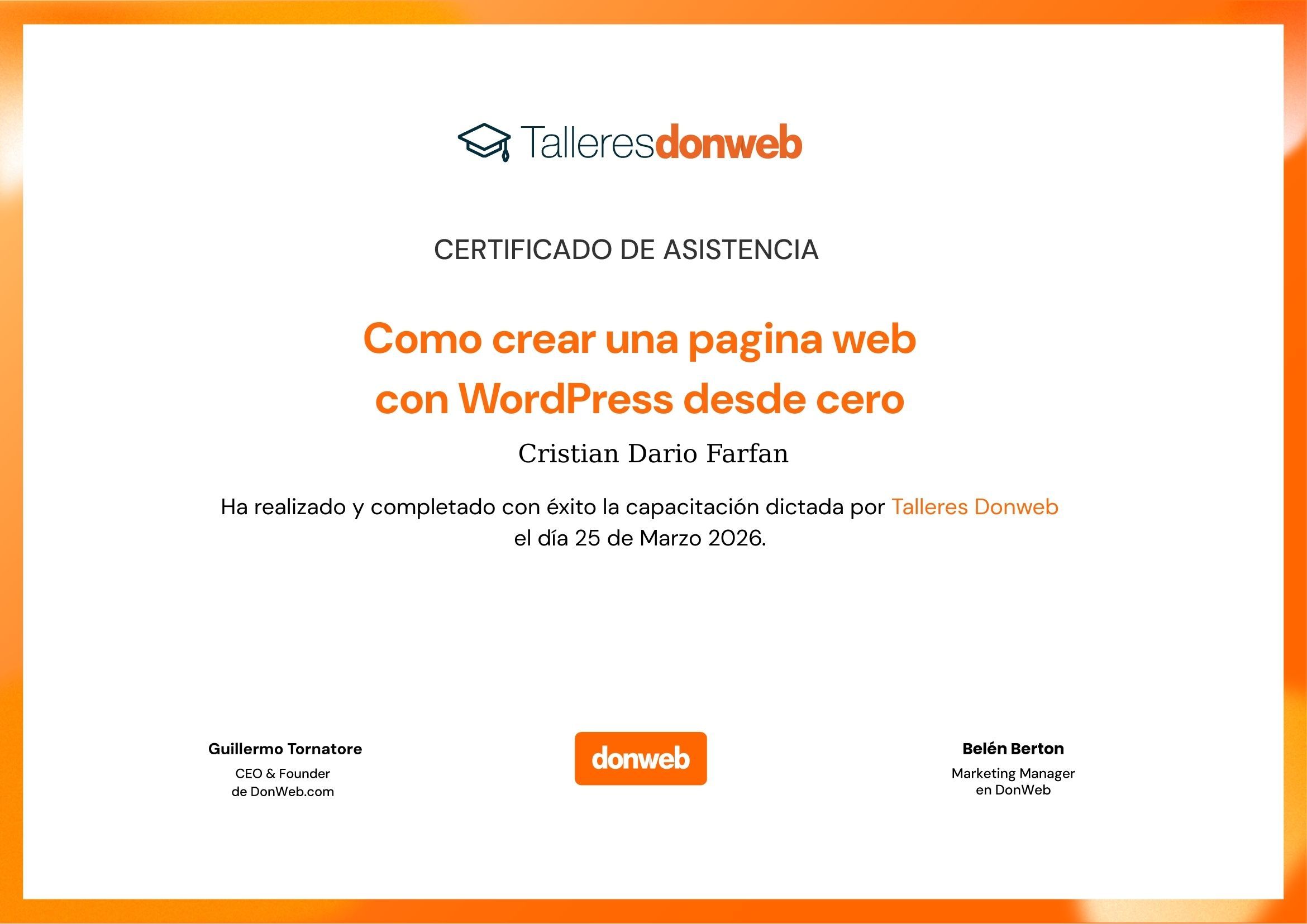 Certificado de asistencia · Talleres DonWeb