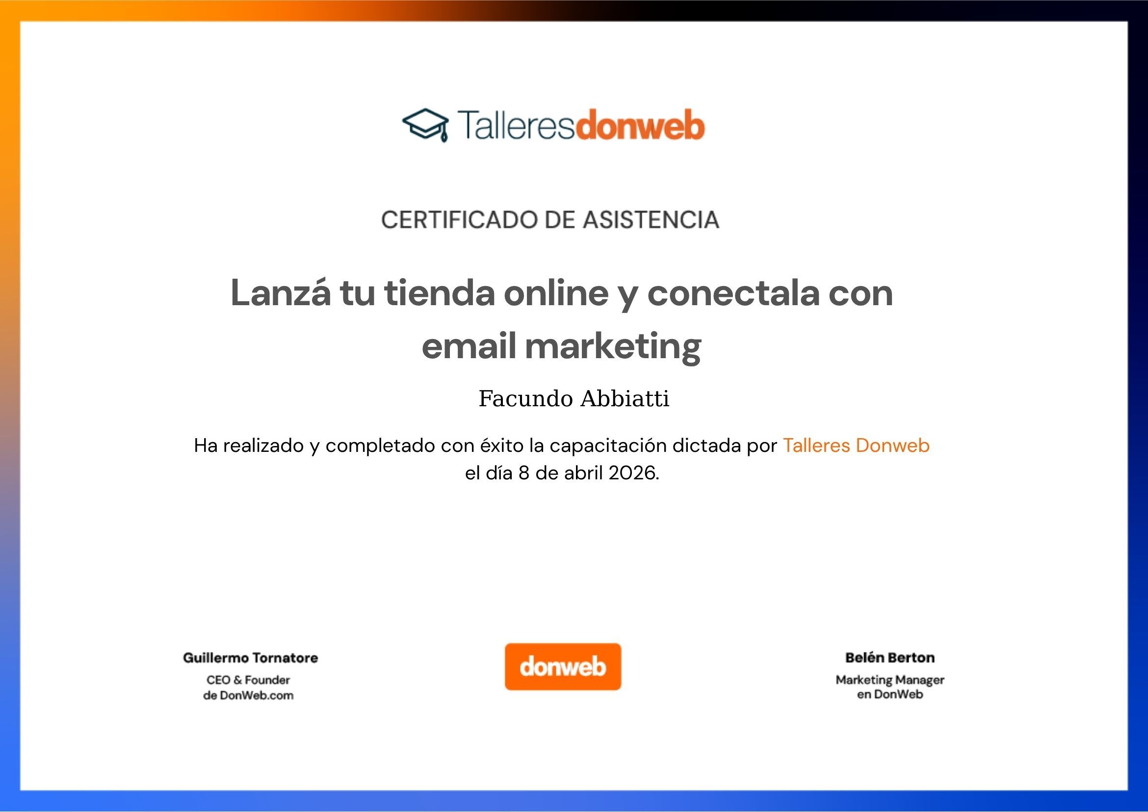 Certificado de asistencia · Talleres DonWeb