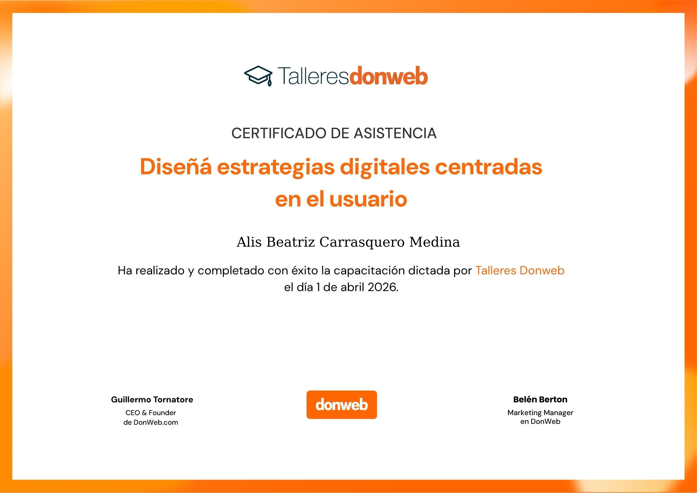 Certificado de asistencia · Talleres DonWeb