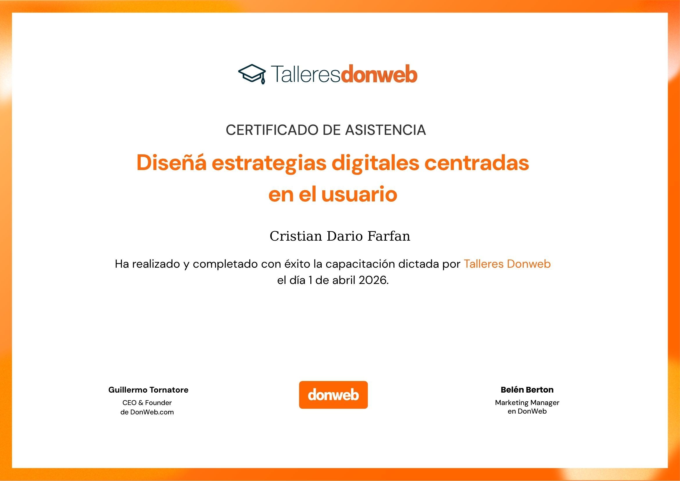 Certificado de asistencia · Talleres DonWeb