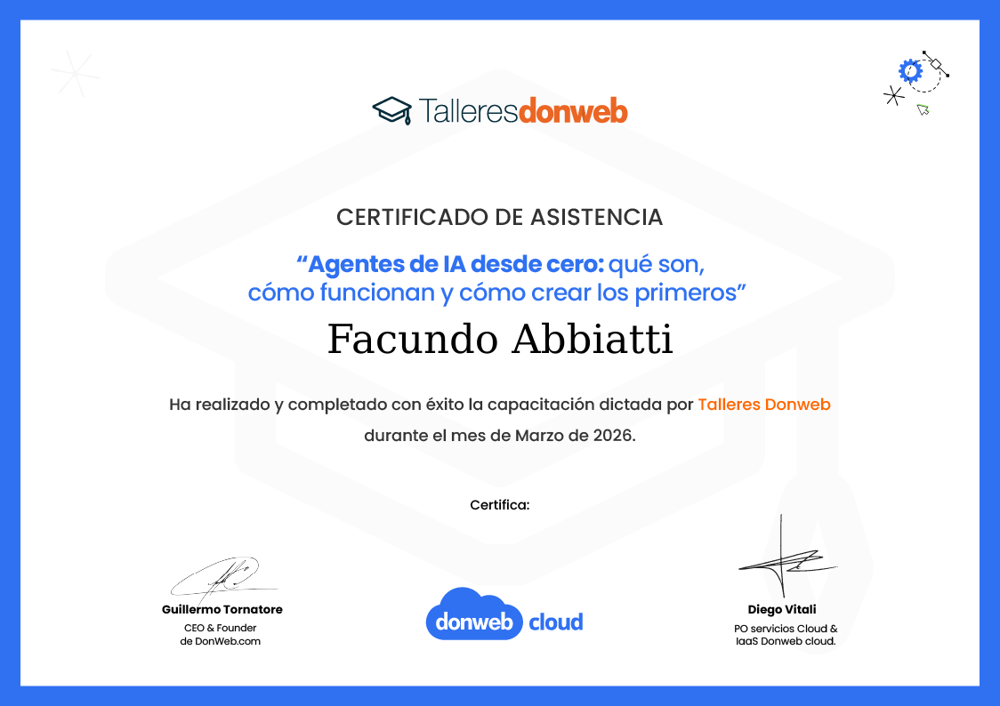 Certificado de asistencia · Talleres DonWeb