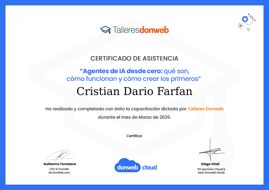 Certificado de asistencia · Talleres DonWeb