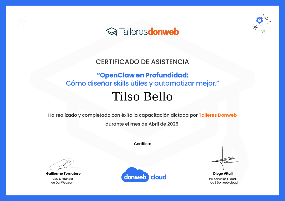 Certificado de asistencia · Talleres DonWeb