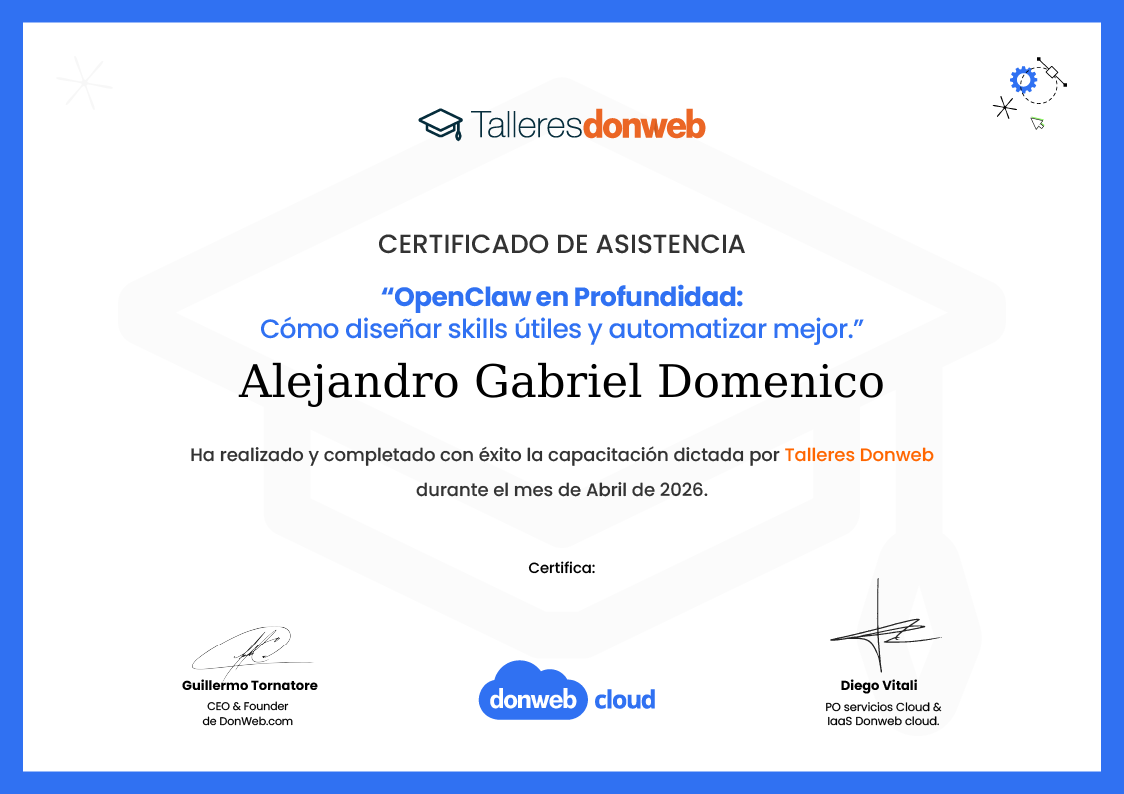 Certificado de asistencia · Talleres DonWeb