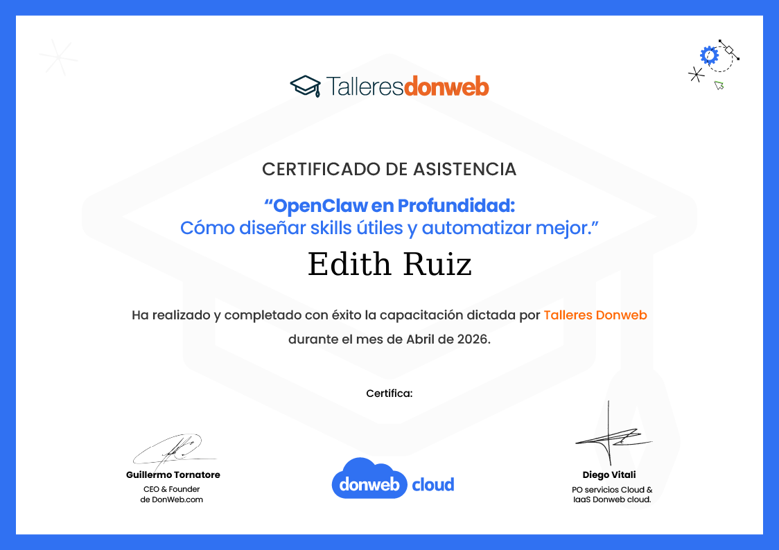 Certificado de asistencia · Talleres DonWeb