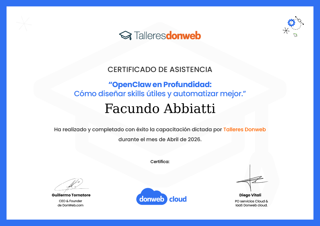 Certificado de asistencia · Talleres DonWeb