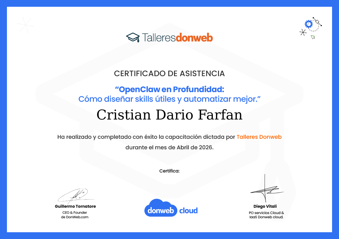 Certificado de asistencia · Talleres DonWeb
