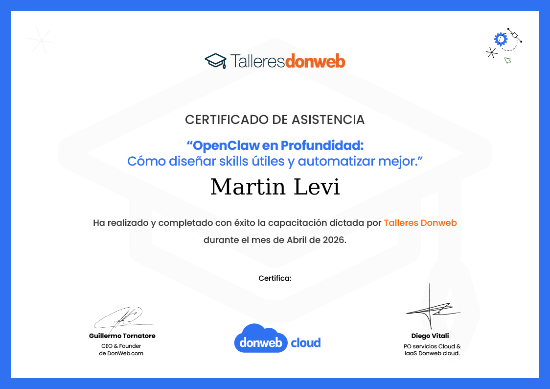 Certificado de asistencia · Talleres DonWeb