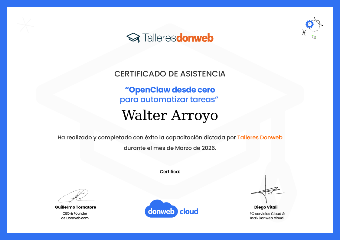 Certificado de asistencia · Talleres DonWeb