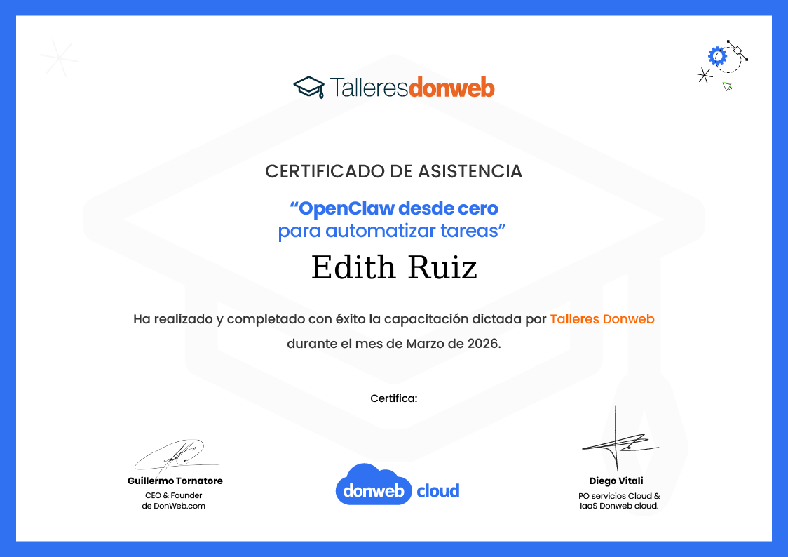 Certificado de asistencia · Talleres DonWeb