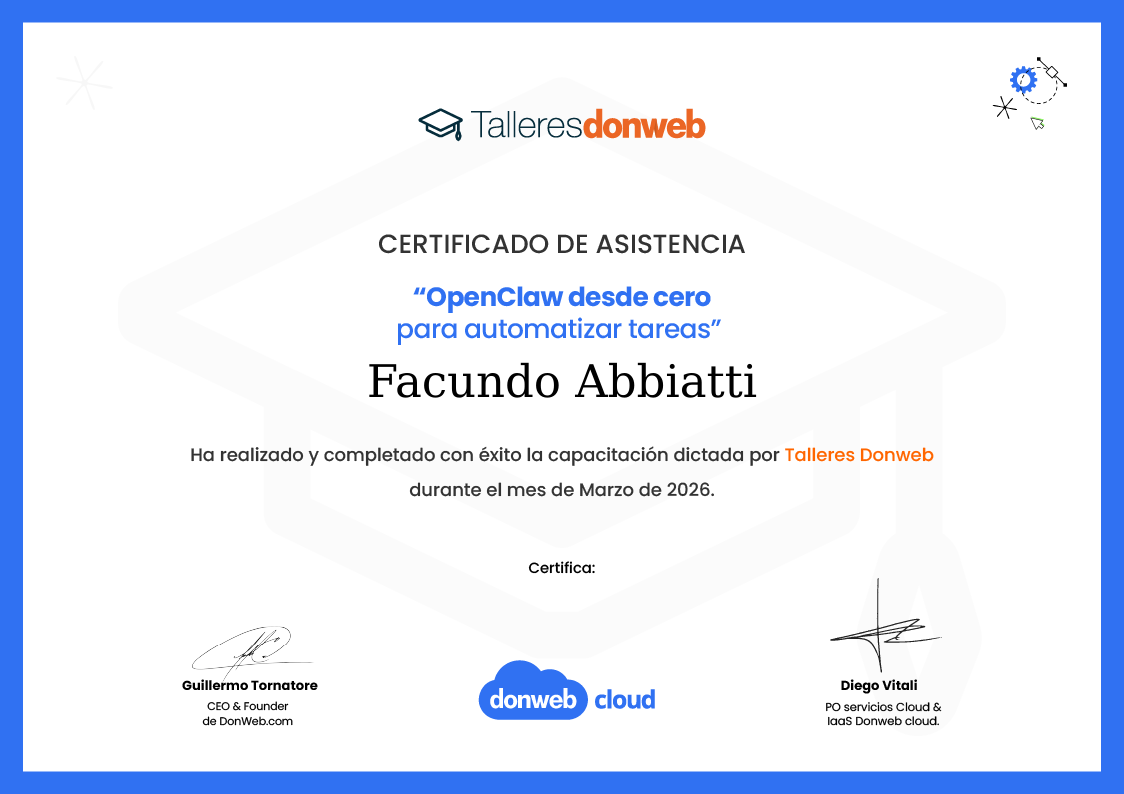 Certificado de asistencia · Talleres DonWeb