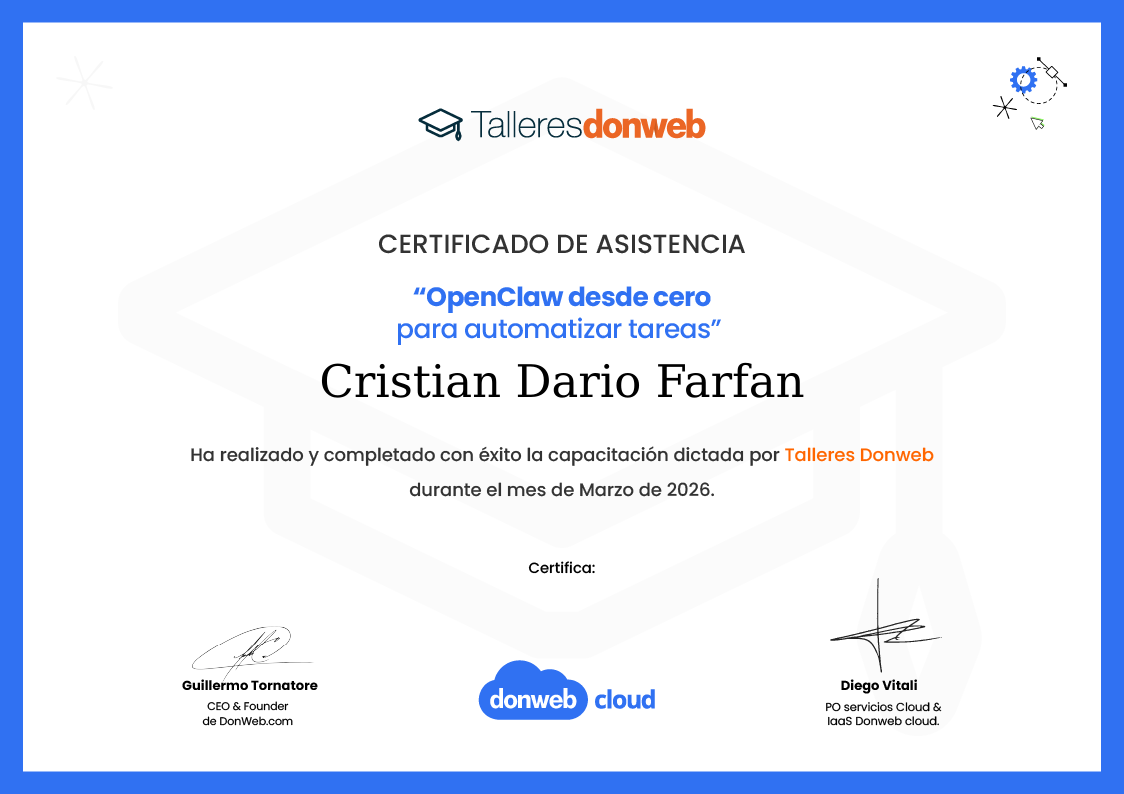 Certificado de asistencia · Talleres DonWeb