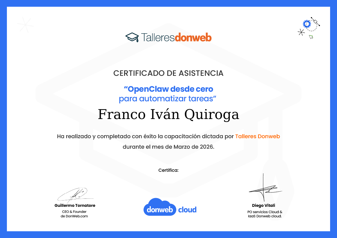Certificado de asistencia · Talleres DonWeb