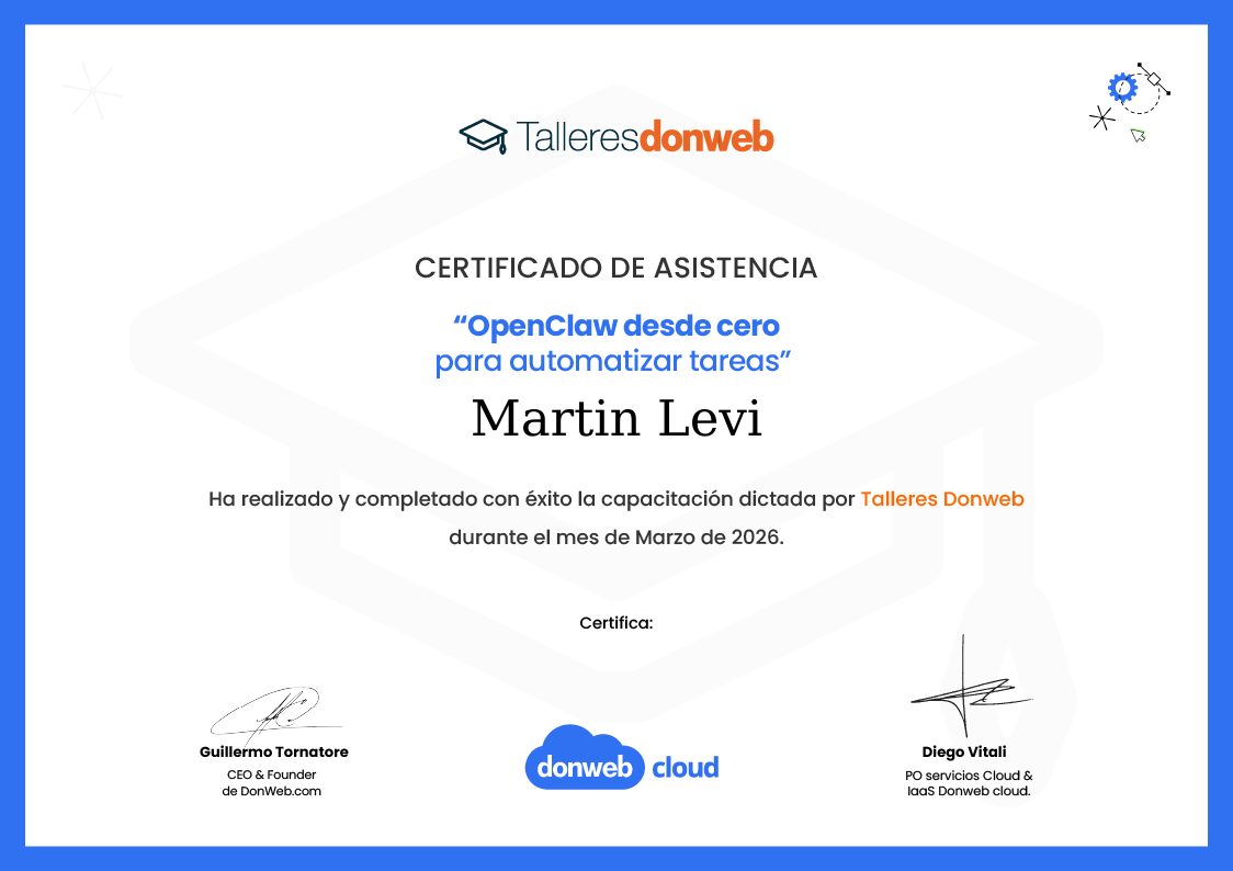 Certificado de asistencia · Talleres DonWeb