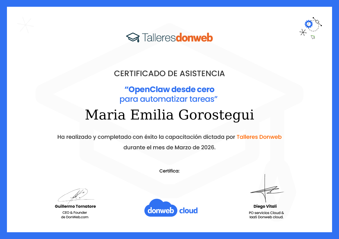 Certificado de asistencia · Talleres DonWeb